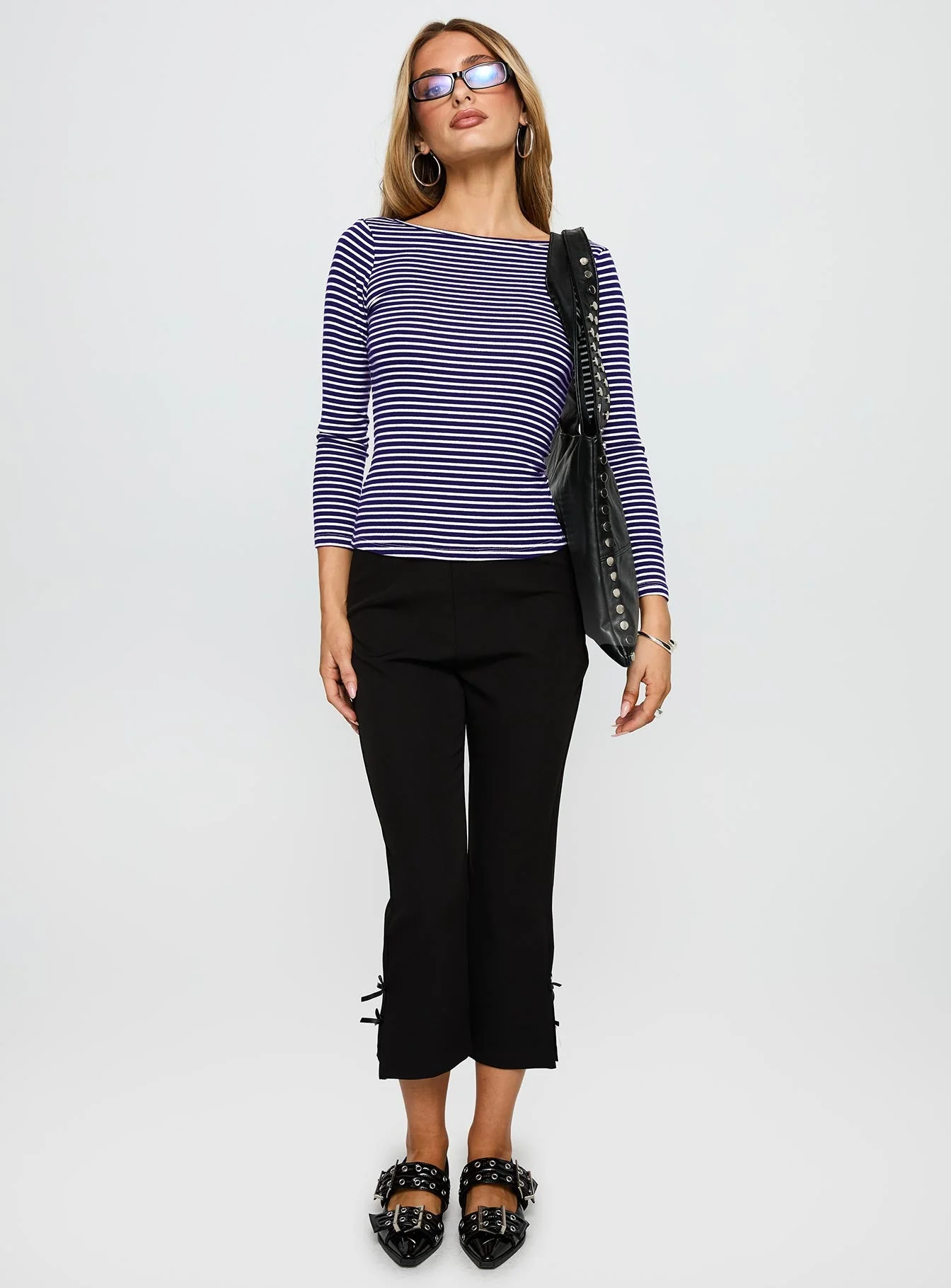 Kambri Backless Long Sleeve Top Navy / White Stripe - Image 3