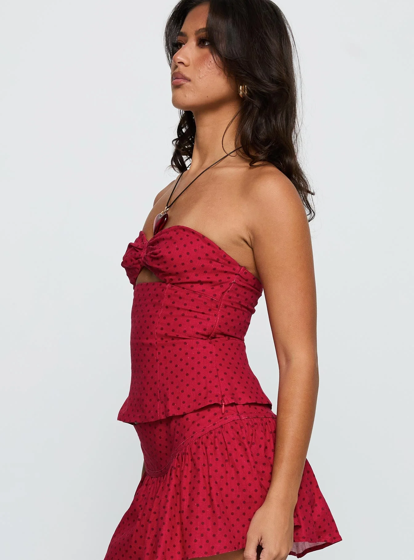 Kandee Twist Linen Blend Top Red Polka - Image 4
