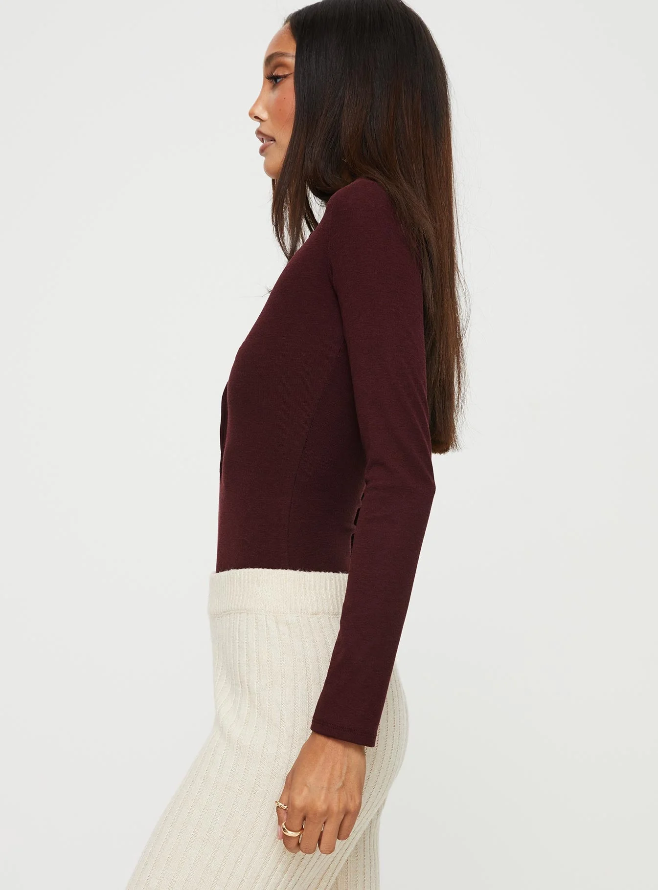 Kandis Long Sleeve Bodysuit Burgundy - Image 4