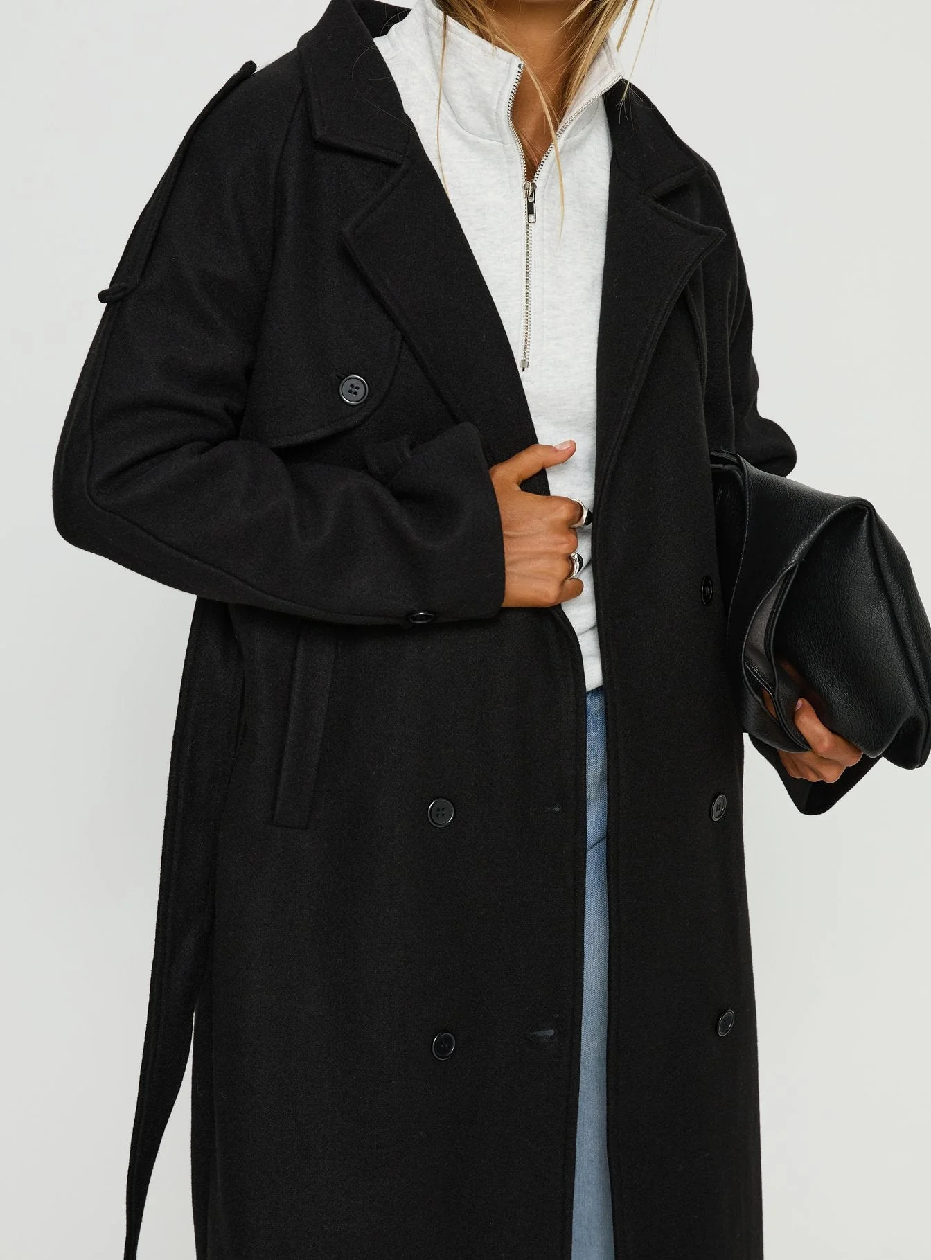 Rylanne Longline Trench Coat Black - Image 5