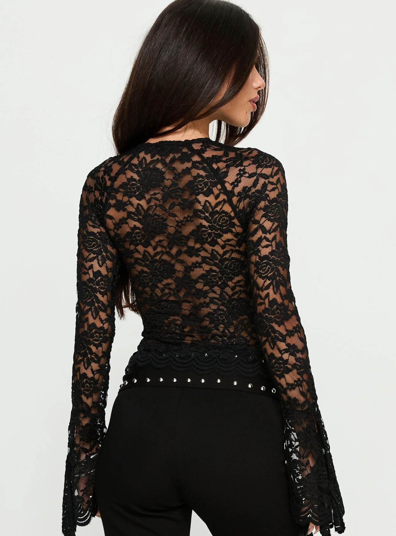 Karmel Lace Long Sleeve Top Black - Image 5