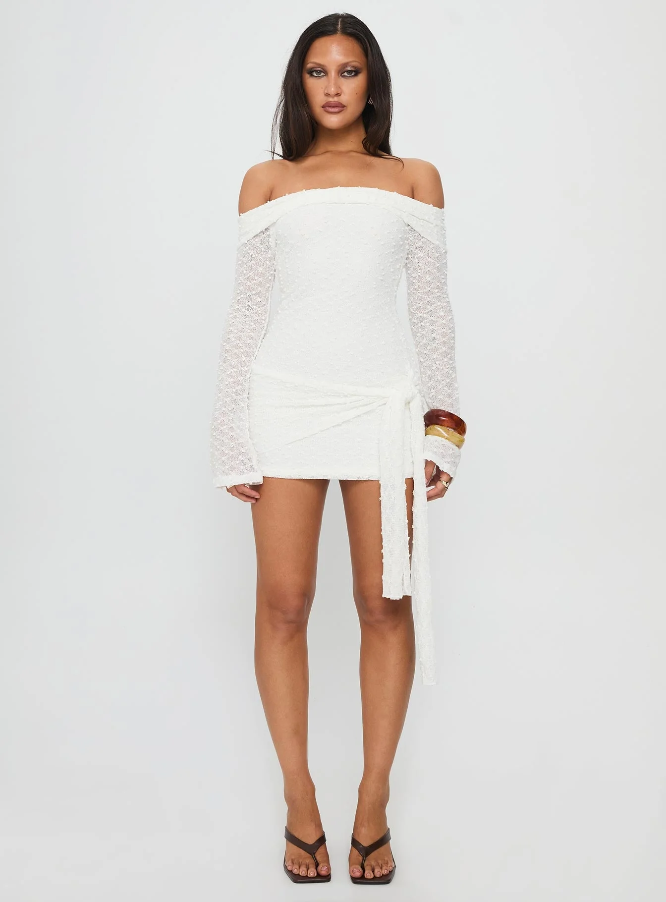 Karmin Long Sleeve Boucle Mini Dress White - Image 7