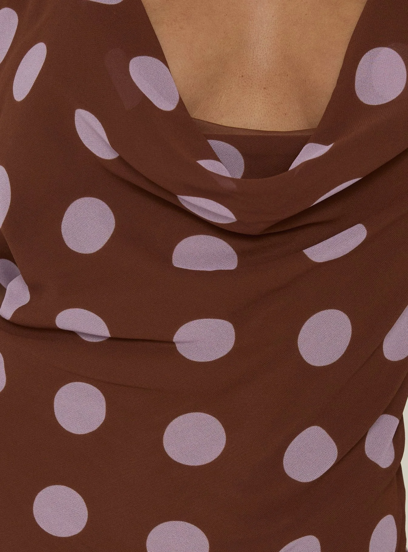 Karolie Halter Plunge Mini Dress Brown / Lilac Polka Dot - Image 5