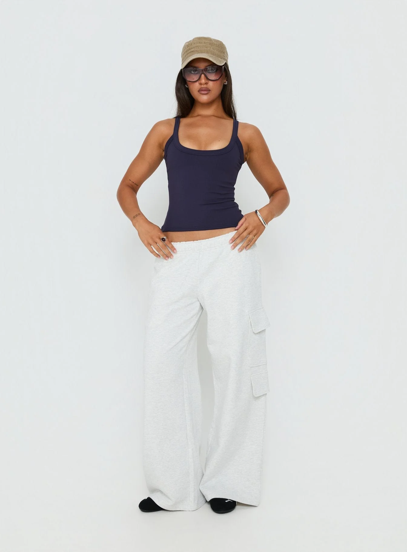 Kasper Cinched Longline Tank Top Navy - Image 3