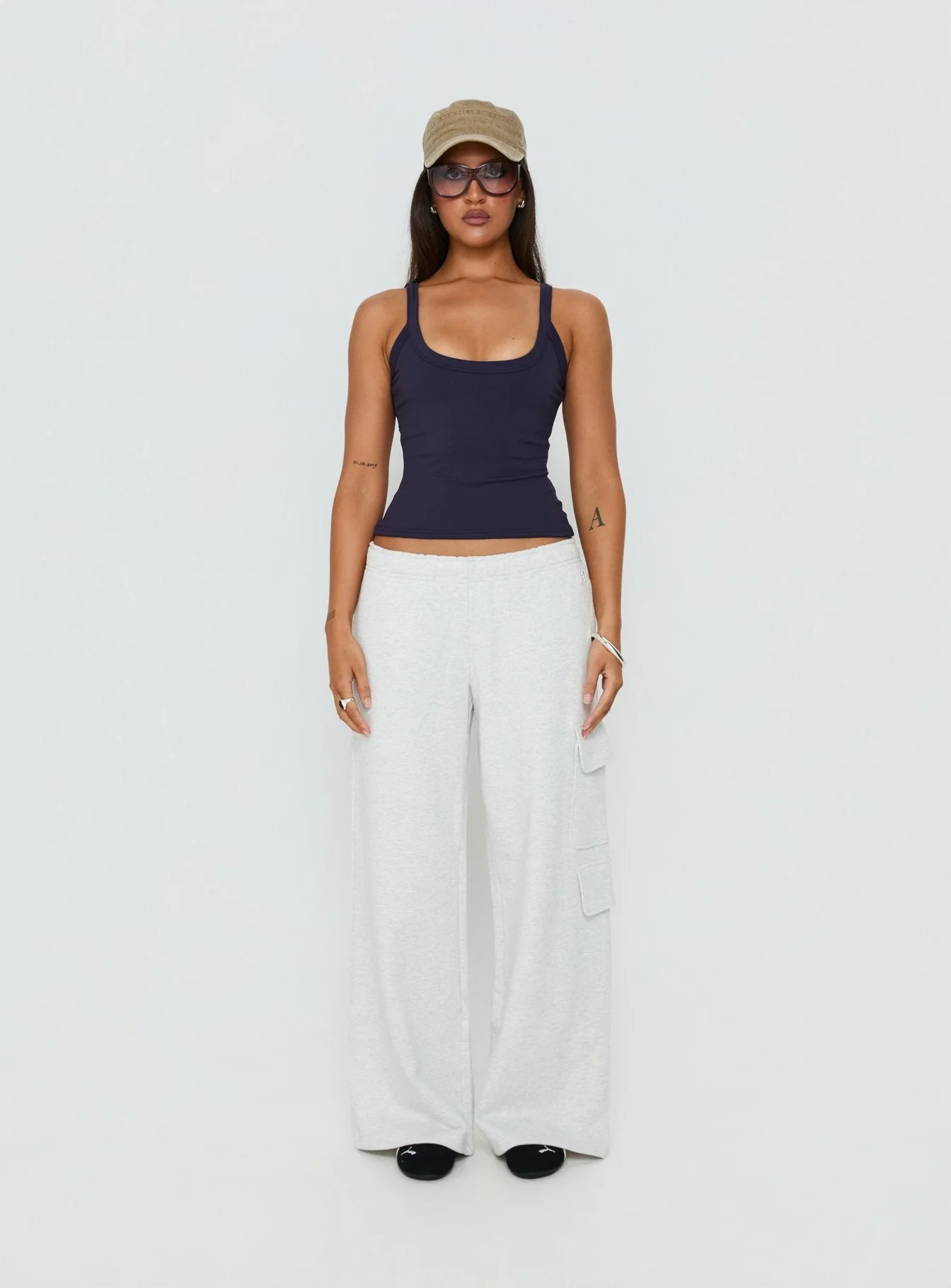 Kasper Cinched Longline Tank Top Navy - Image 7
