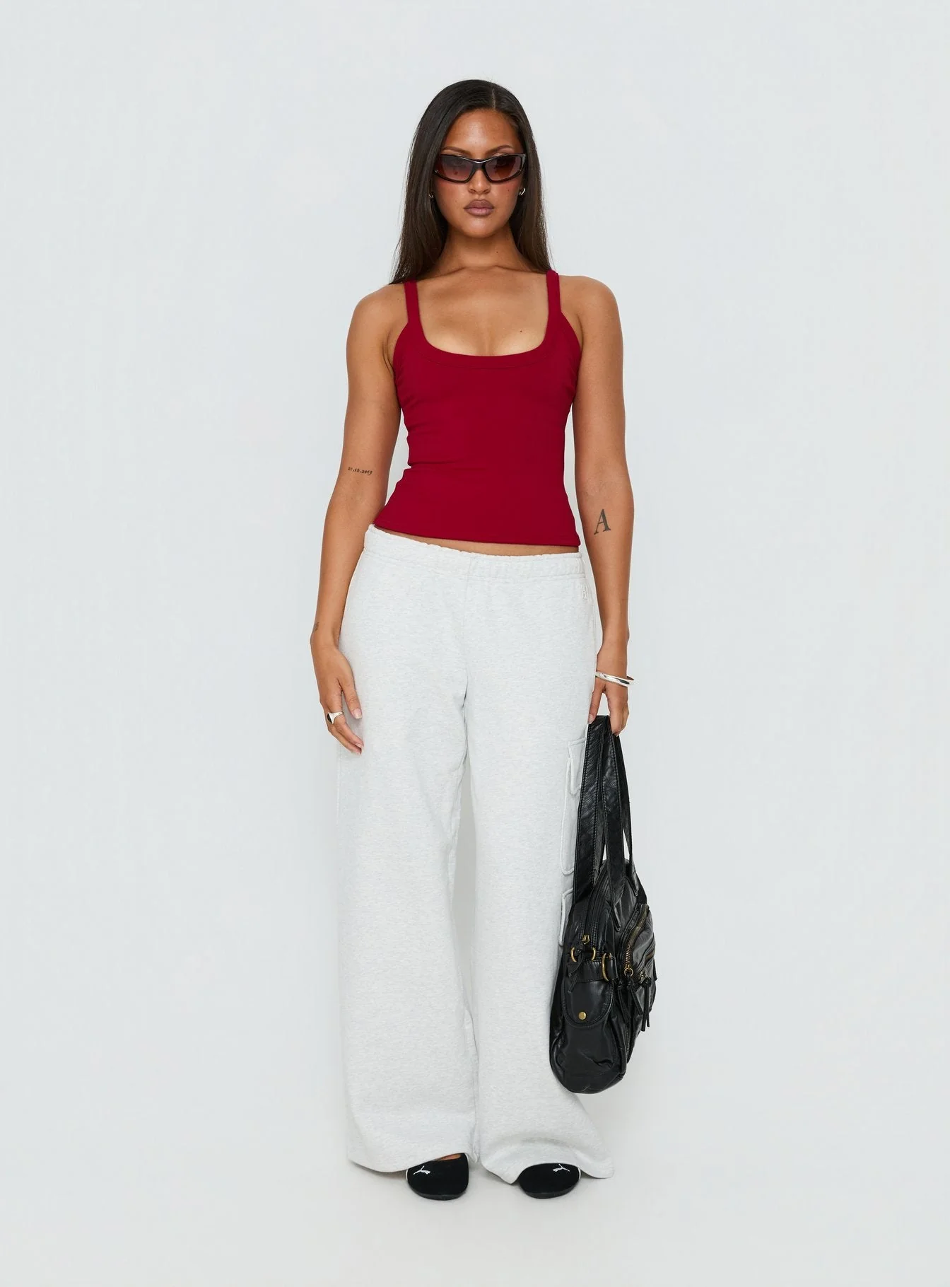 Kasper Cinched Longline Tank Top Wine - Image 3