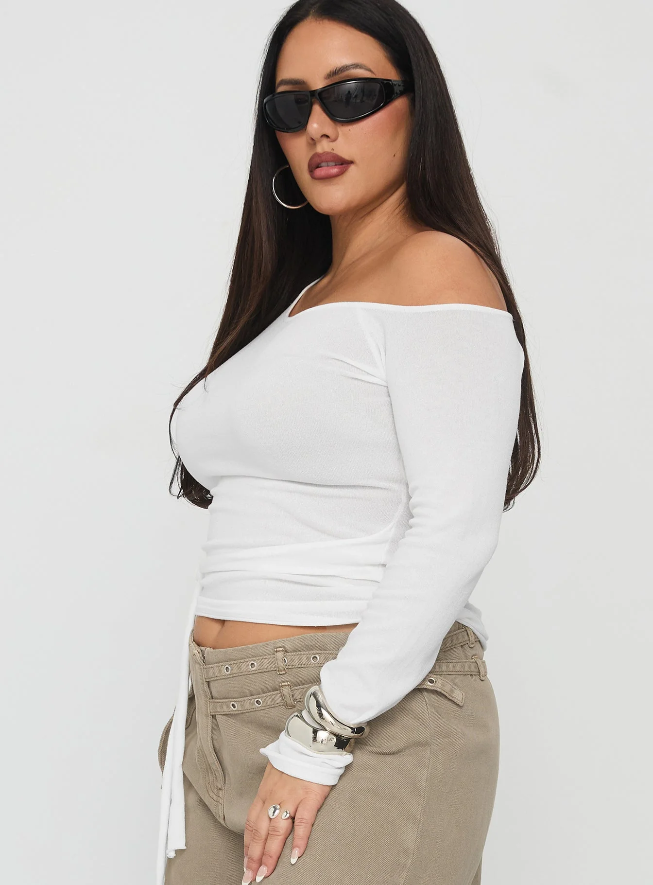 Kastor One Shoulder Long Sleeve Top White Curve - Image 4
