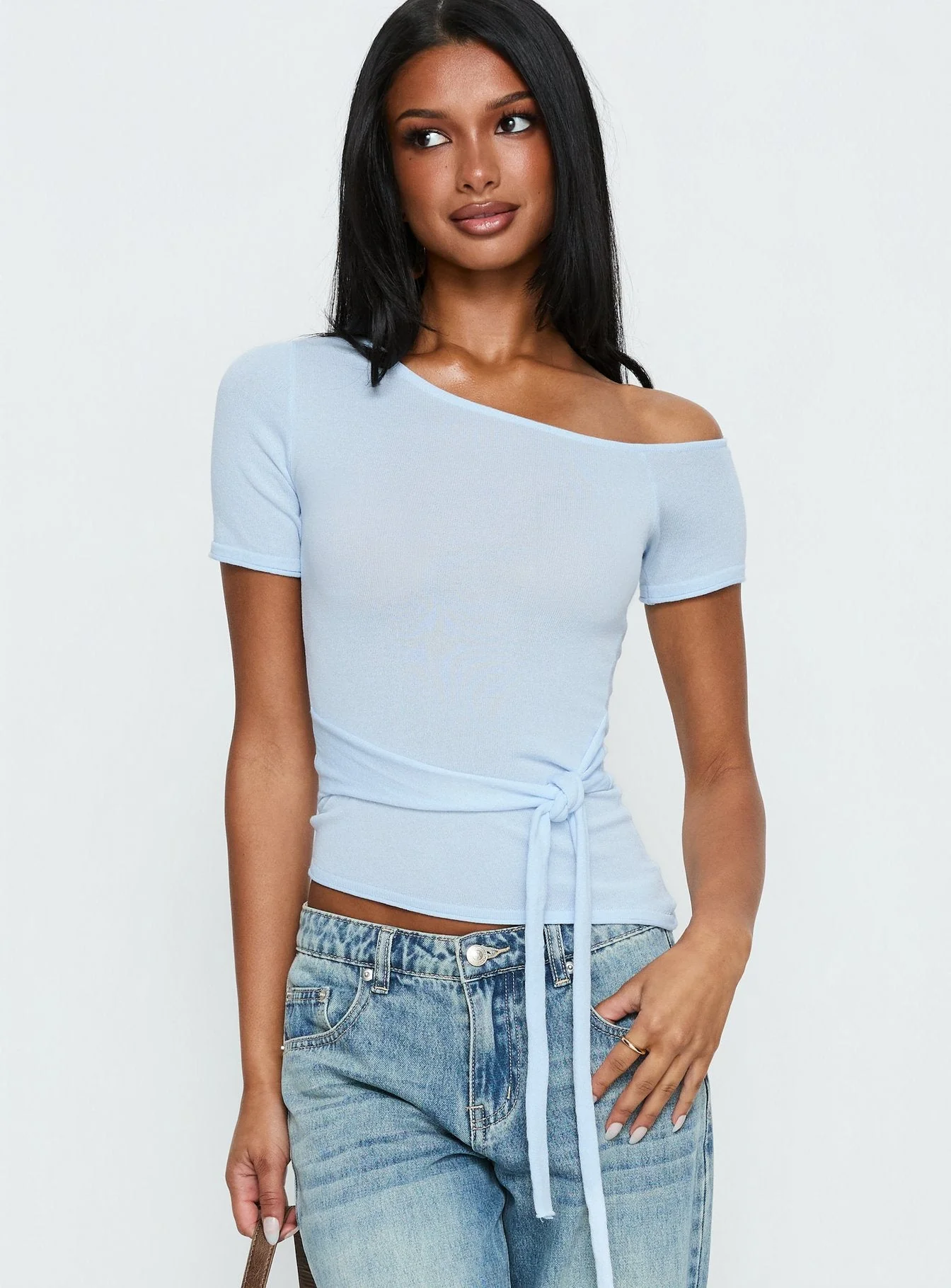 Kastor One Shoulder Short Sleeve Top Pale Blue - Image 2
