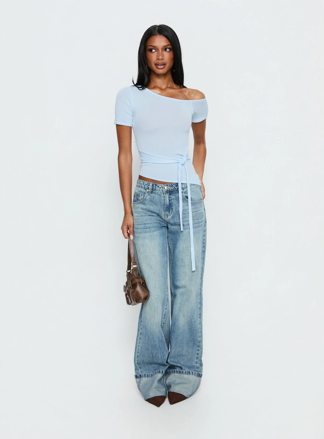Kastor One Shoulder Short Sleeve Top Pale Blue - Image 3