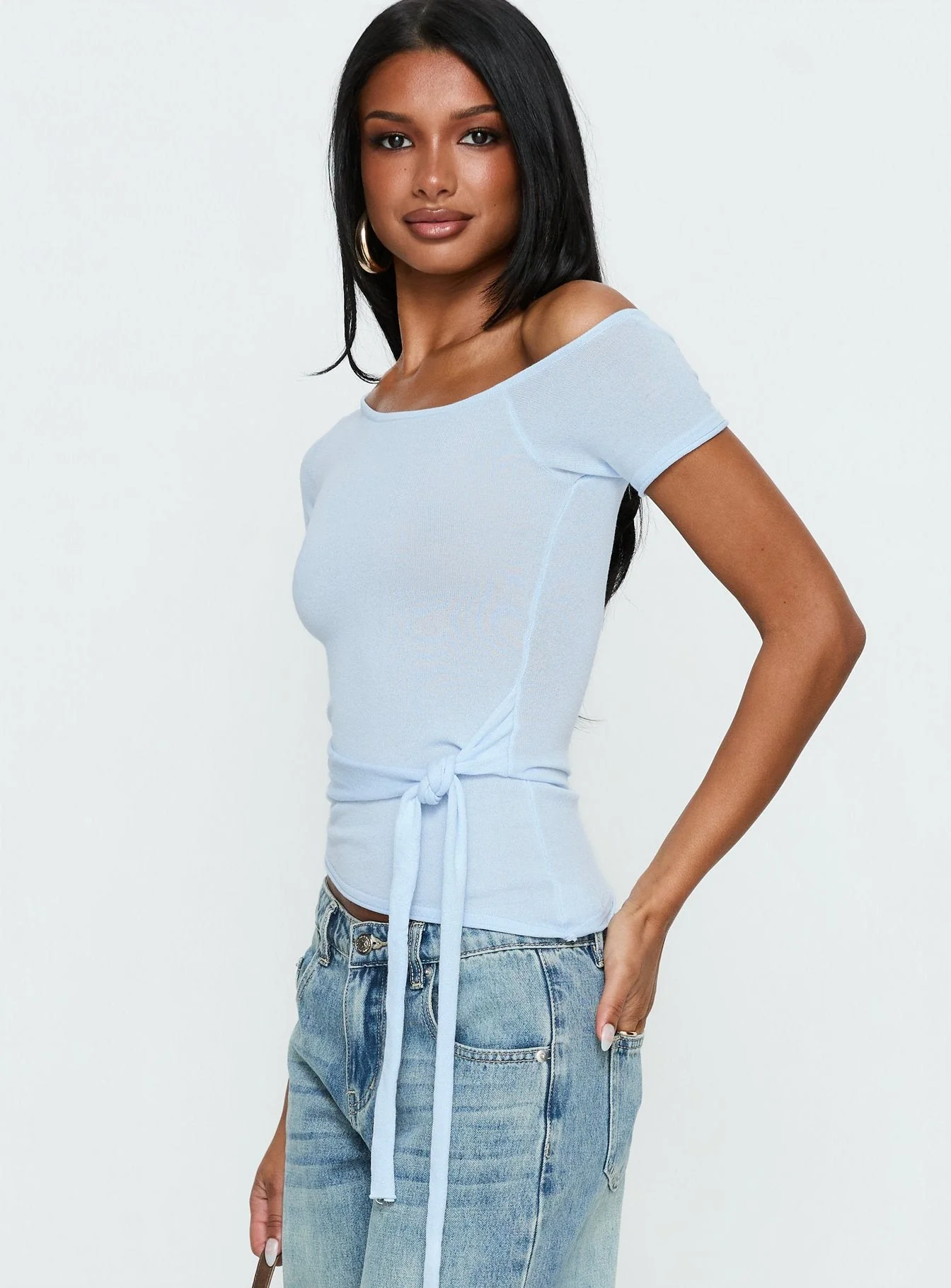 Kastor One Shoulder Short Sleeve Top Pale Blue - Image 4