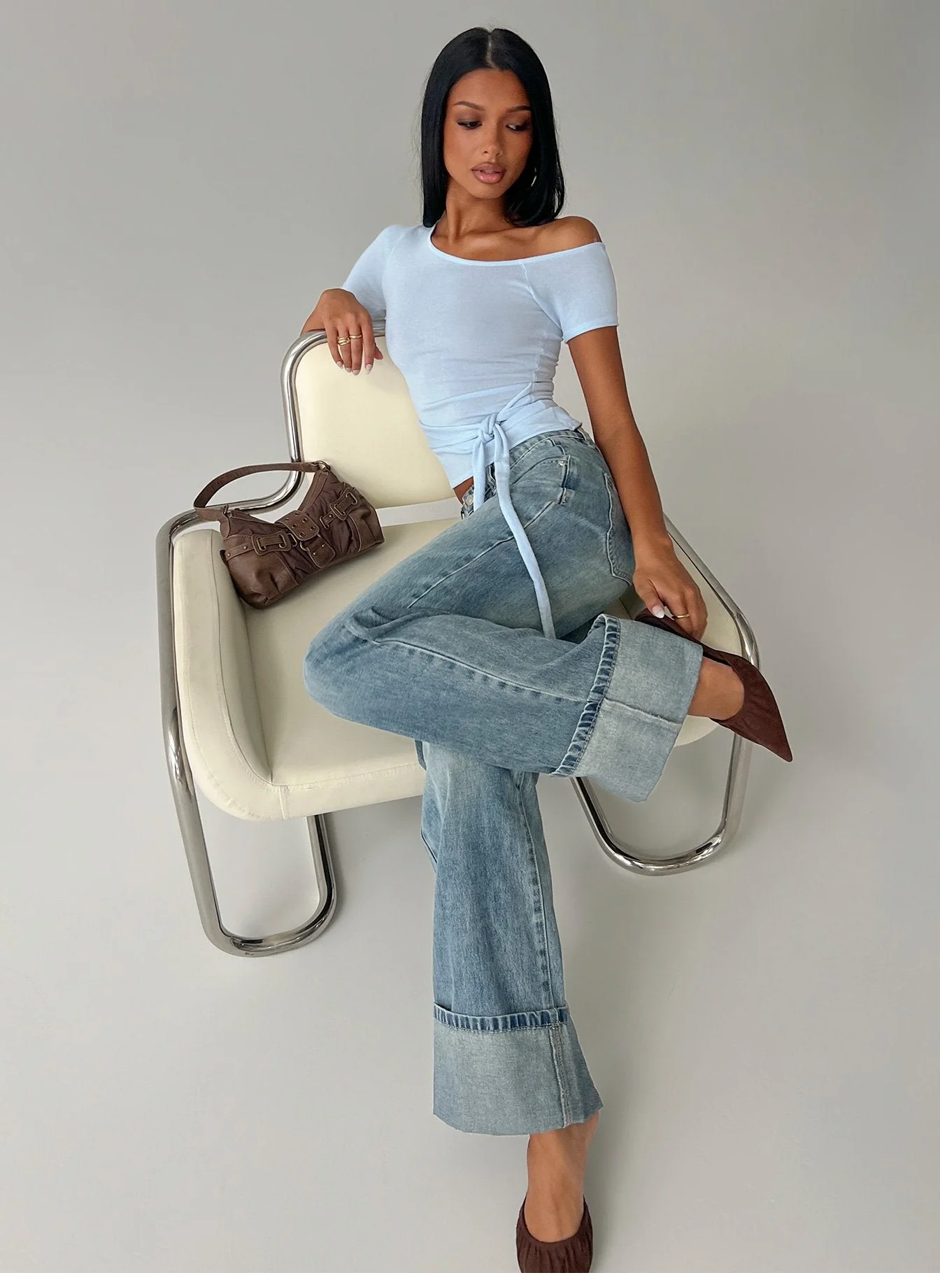 Kastor One Shoulder Short Sleeve Top Pale Blue - Image 8