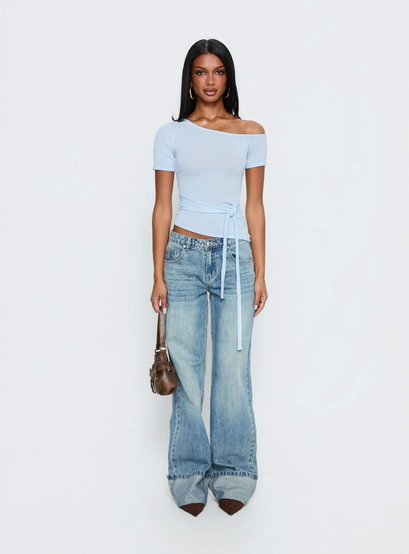 Kastor One Shoulder Short Sleeve Top Pale Blue - Image 9