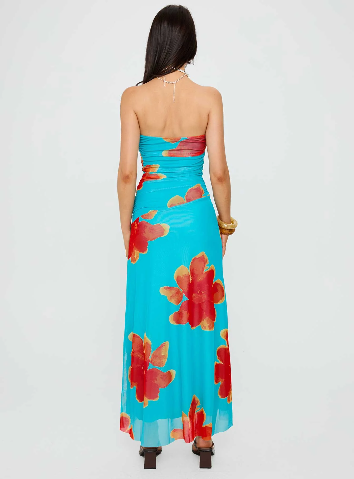 Katara Strapless Maxi Dress Blue / Orange Floral - Image 5
