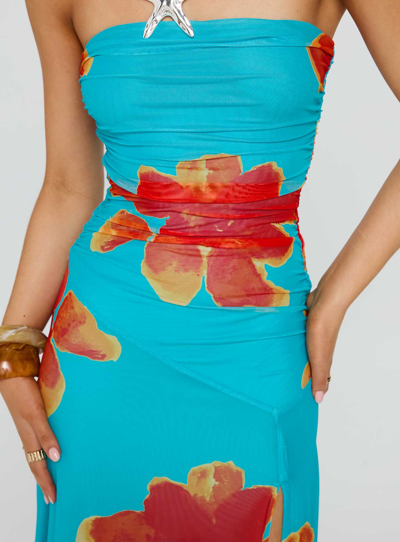 Katara Strapless Maxi Dress Blue / Orange Floral - Image 6