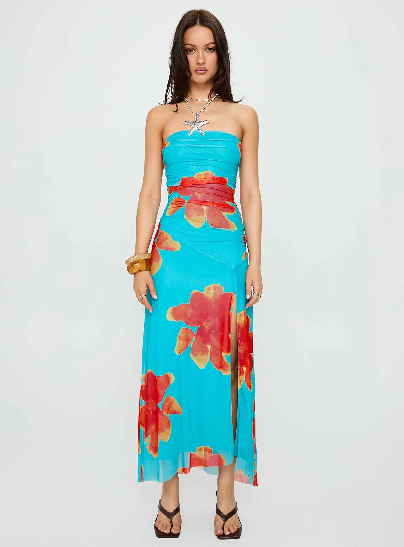 Katara Strapless Maxi Dress Blue / Orange Floral - Image 7