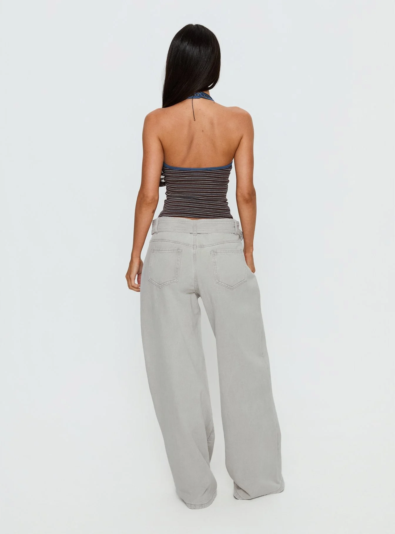 Katlin Mid Rise Wide Leg Buckle Detail Jeans Grey Wash - Image 5