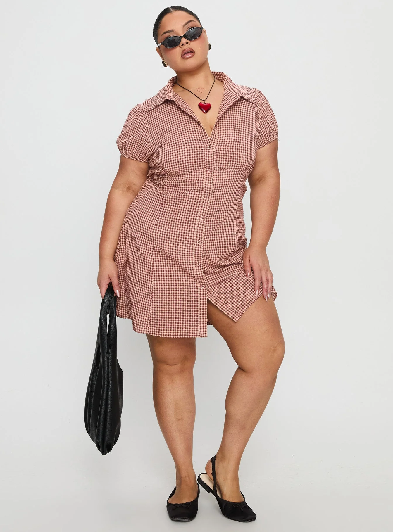 Kavira Tie Bust Shirt Dress Red Gingham Curve - Image 3