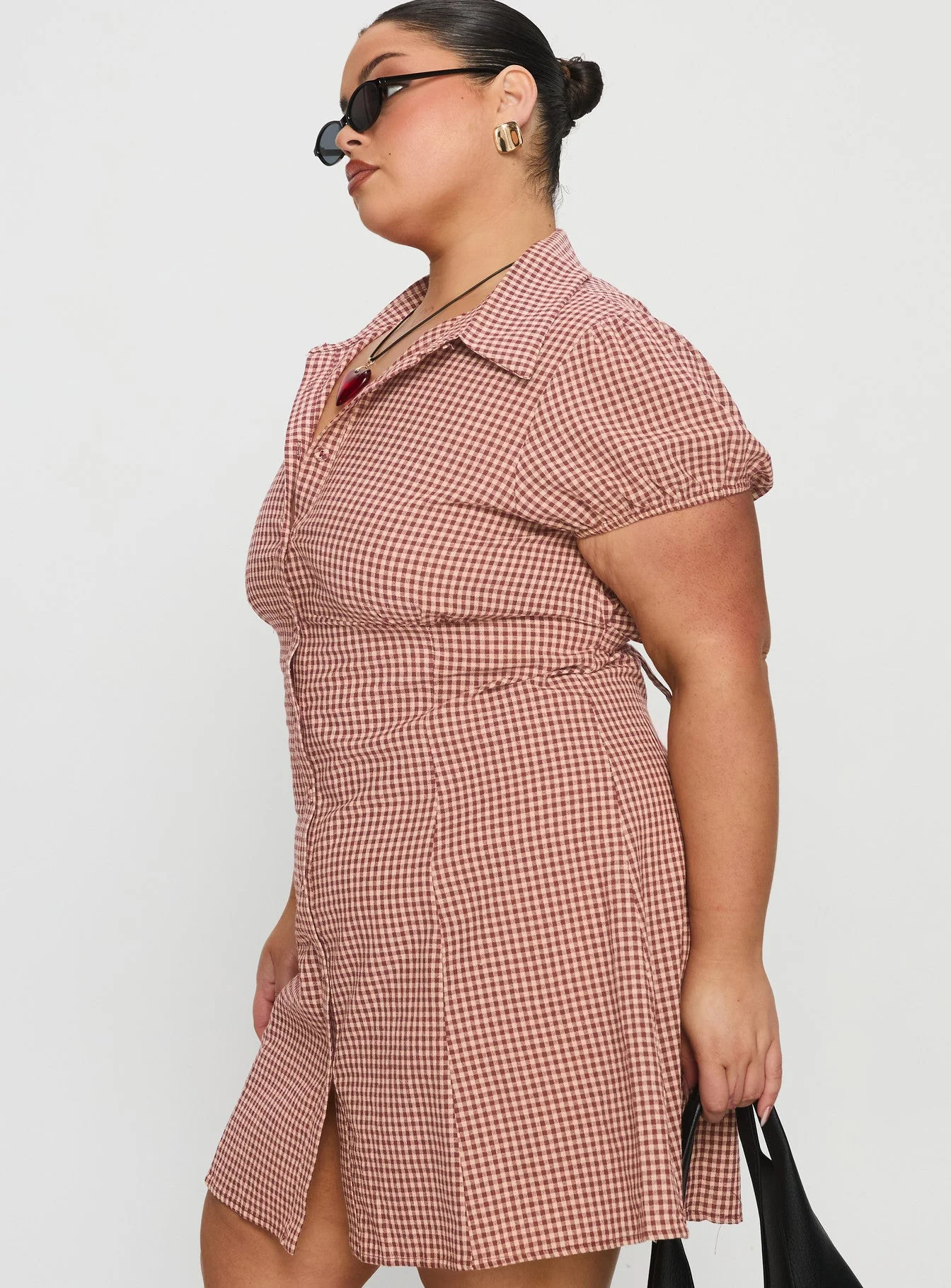 Kavira Tie Bust Shirt Dress Red Gingham Curve - Image 4