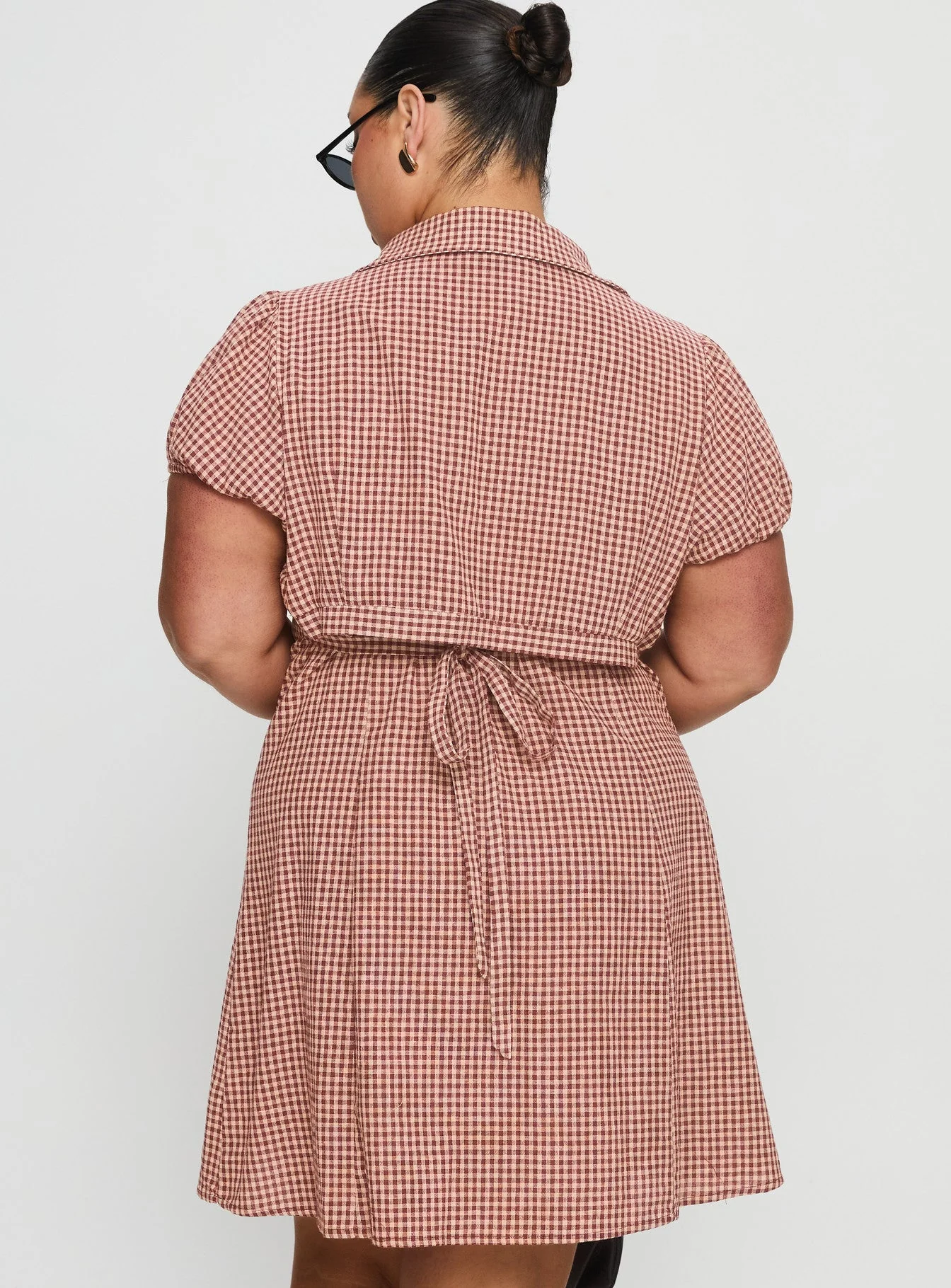 Kavira Tie Bust Shirt Dress Red Gingham Curve - Image 5