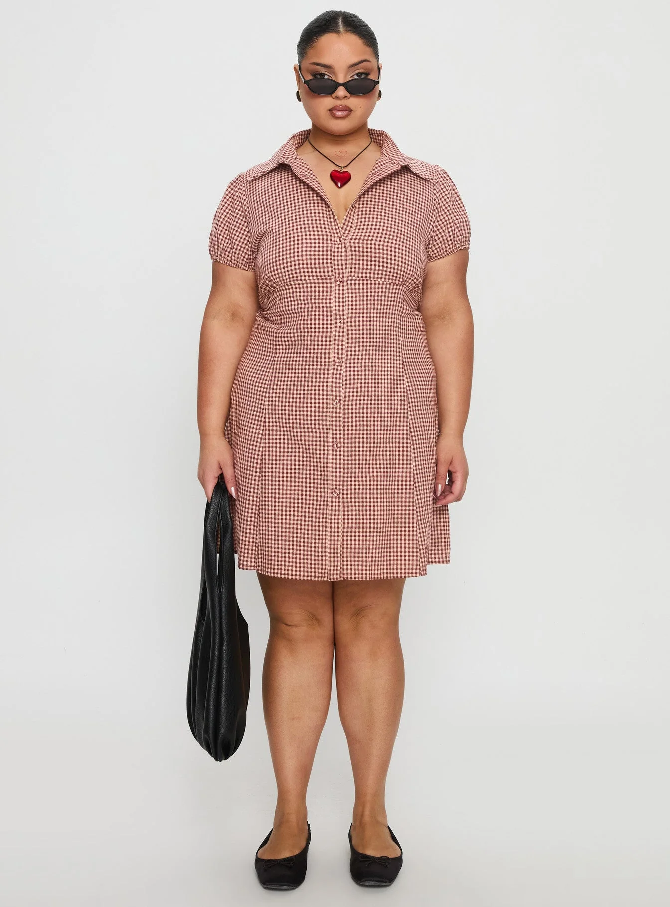 Kavira Tie Bust Shirt Dress Red Gingham Curve - Image 7