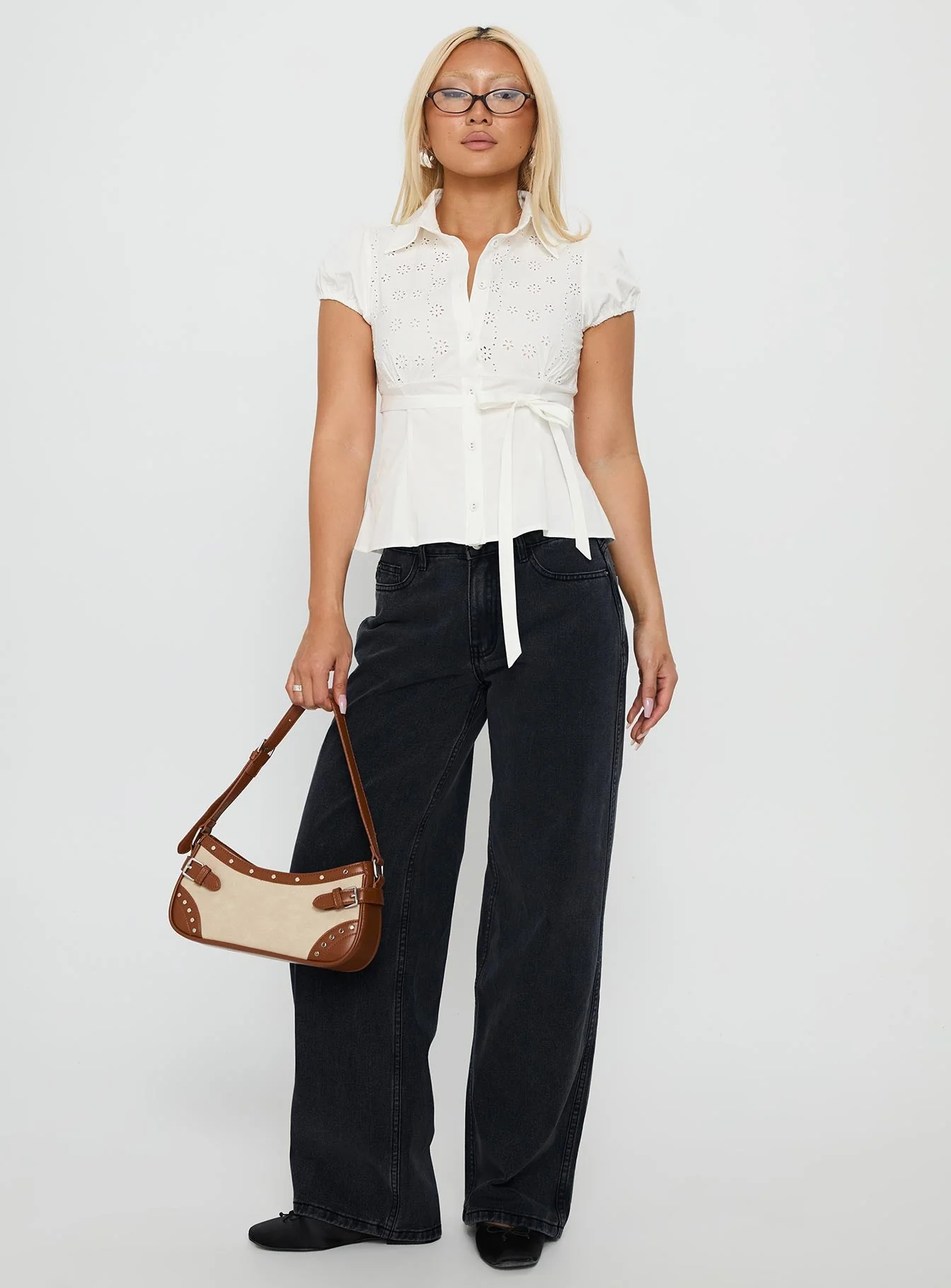 Kavira Tie Bust Short Sleeve Shirt White - Image 3