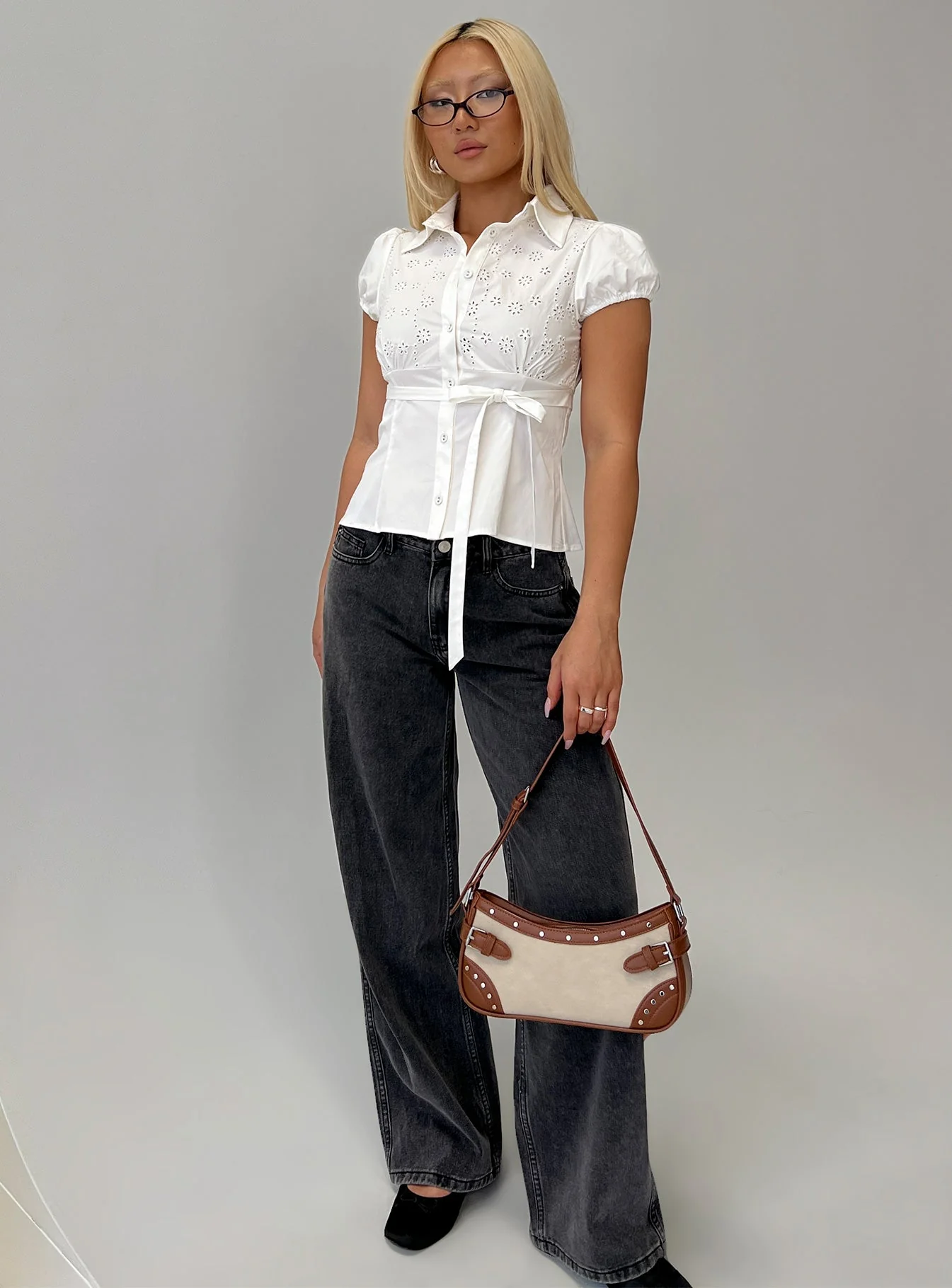 Kavira Tie Bust Short Sleeve Shirt White - Image 8