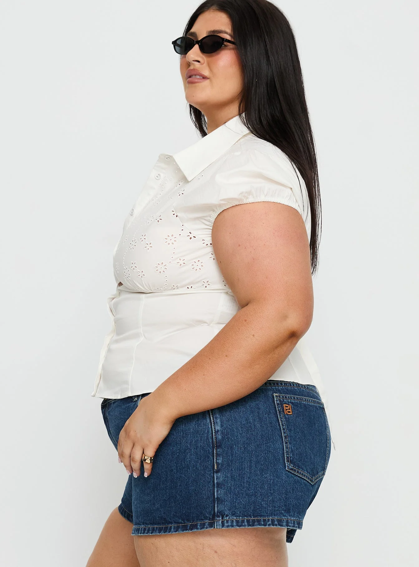 Kavira Tie Bust Short Sleeve Shirt White Curve - Image 4