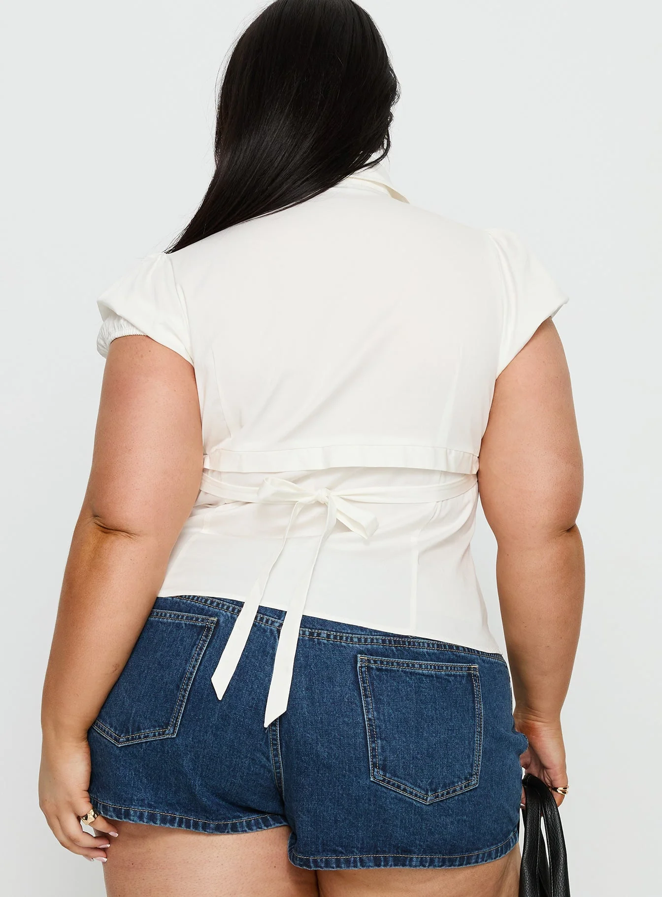 Kavira Tie Bust Short Sleeve Shirt White Curve - Image 5