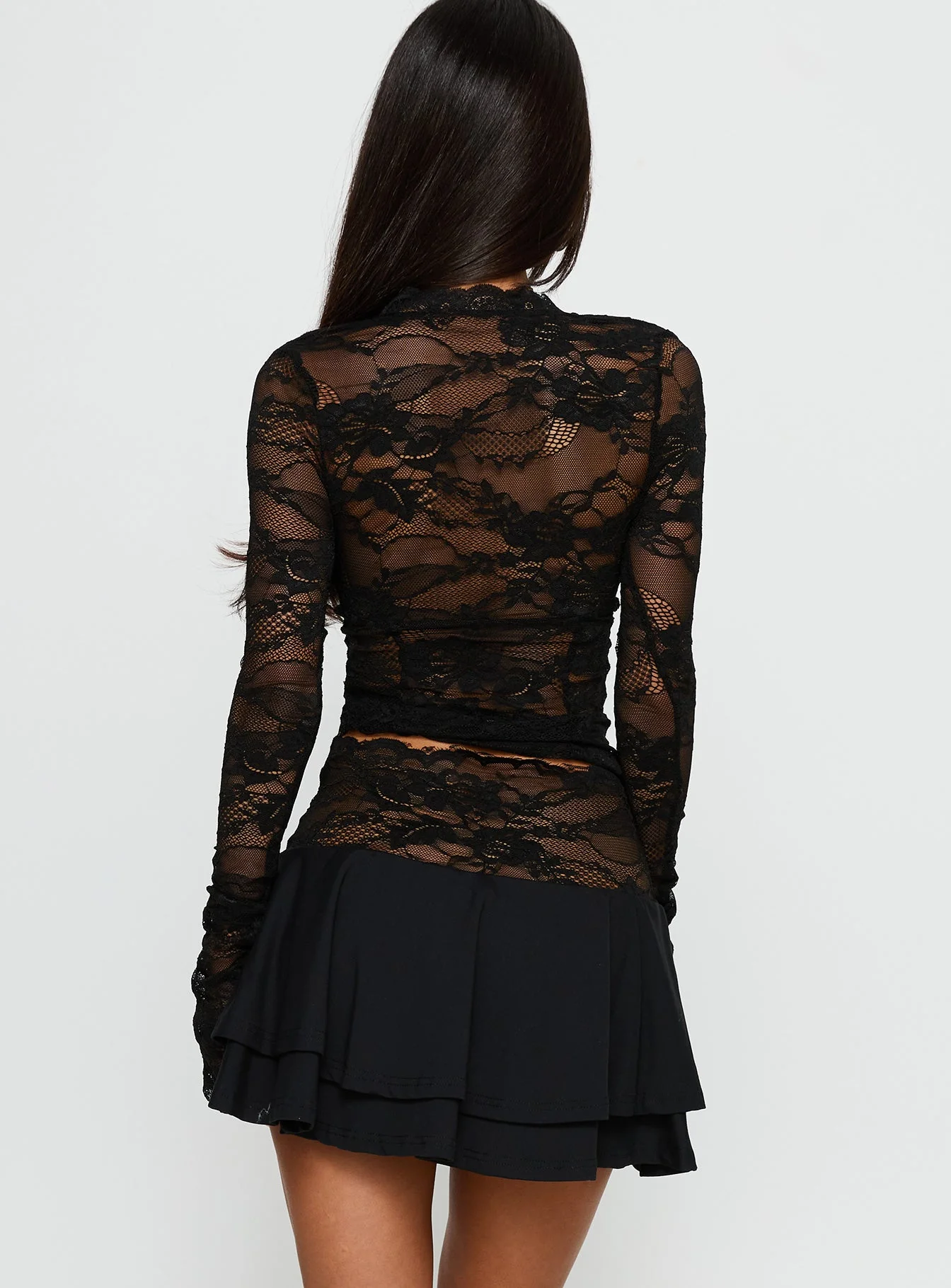 Kecia Lace Waistband Mini Skirt Black - Image 5
