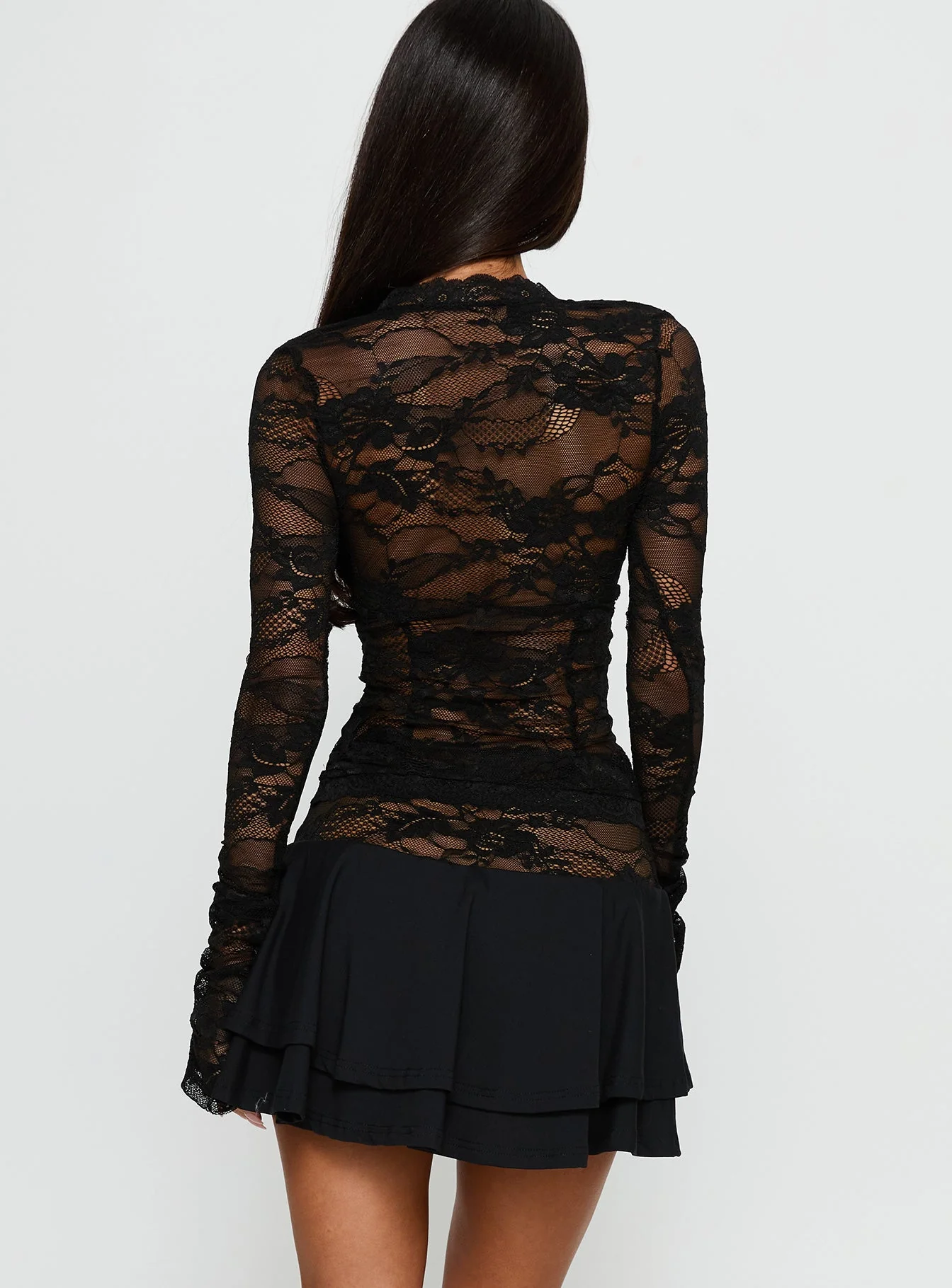 Kecia Long Sleeve Lace Top Black - Image 5