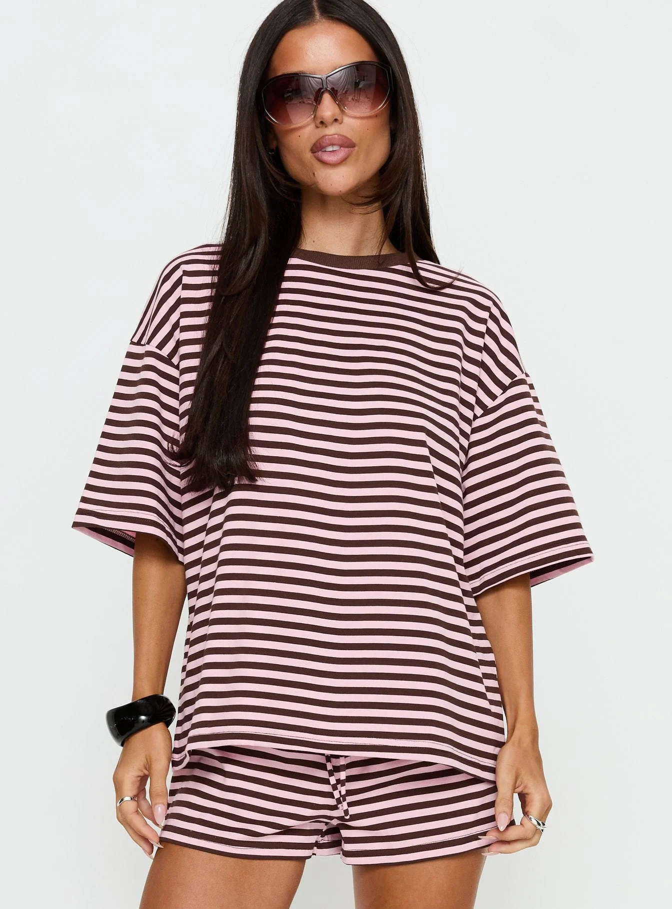 Settle Down Short Sleeve Top Pink / Brown Stripe - Image 3