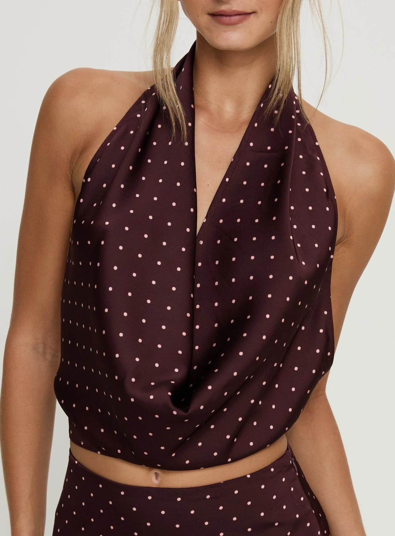 Keiana Plunge Neck Top Burgundy / Pink Polka - Image 6