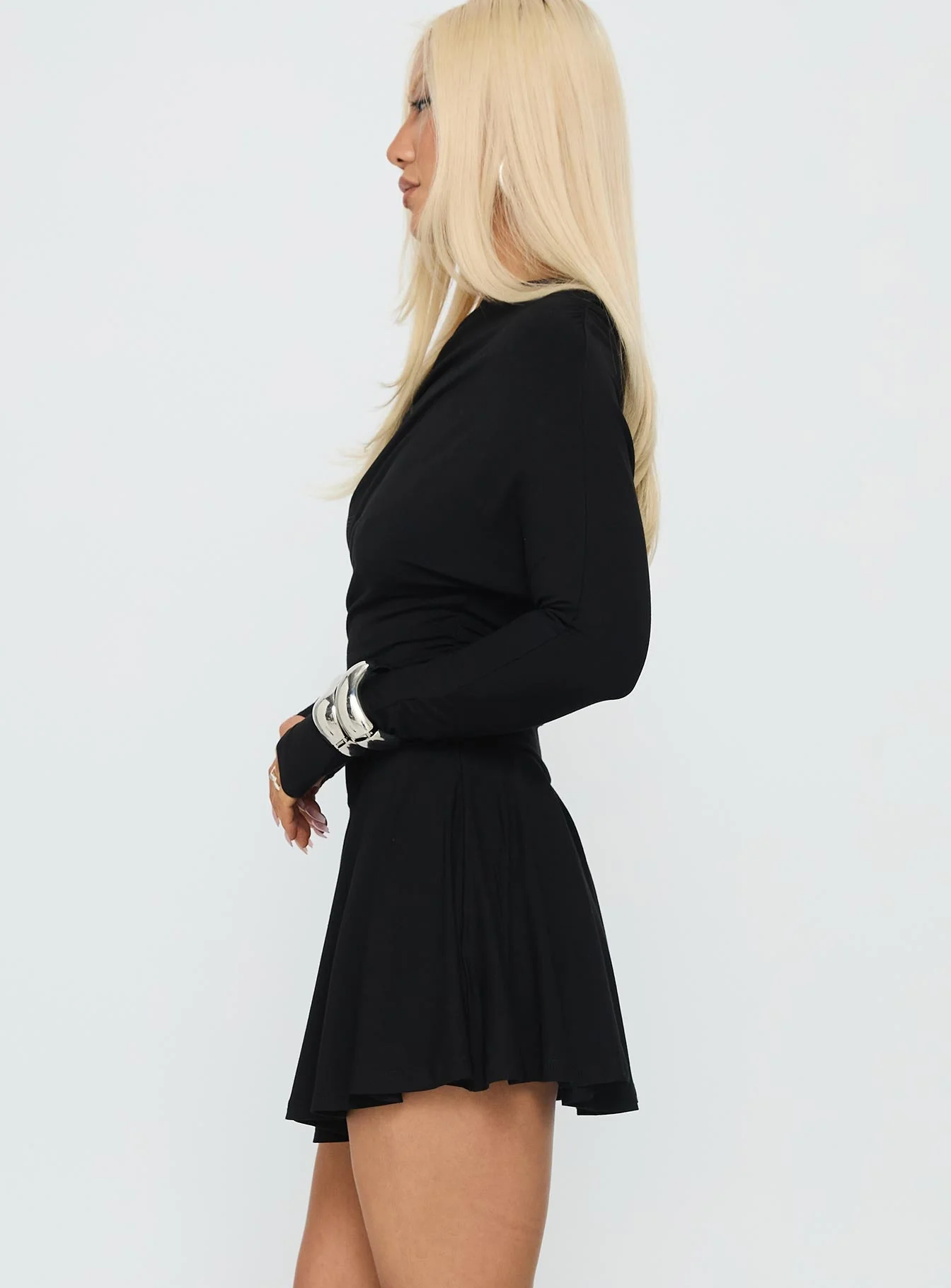 Keilana One Shoulder Long Sleeve Mini Dress Black - Image 4