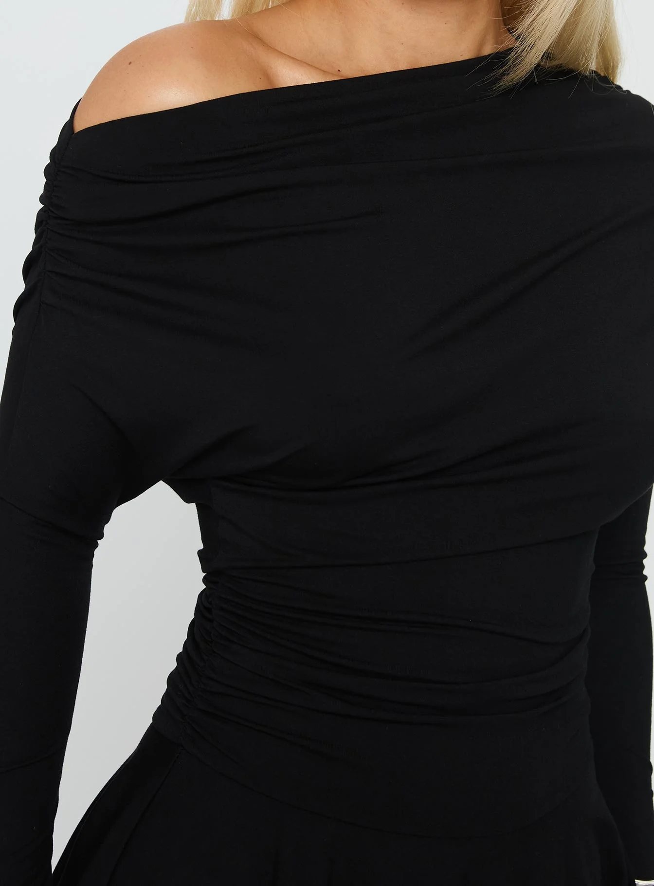 Keilana One Shoulder Long Sleeve Mini Dress Black - Image 6
