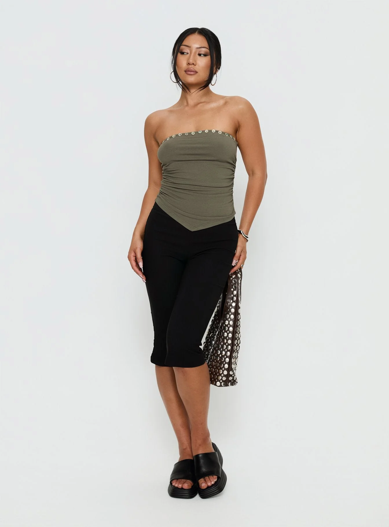 Kellyn Button Detail Strapless Top Green - Image 3