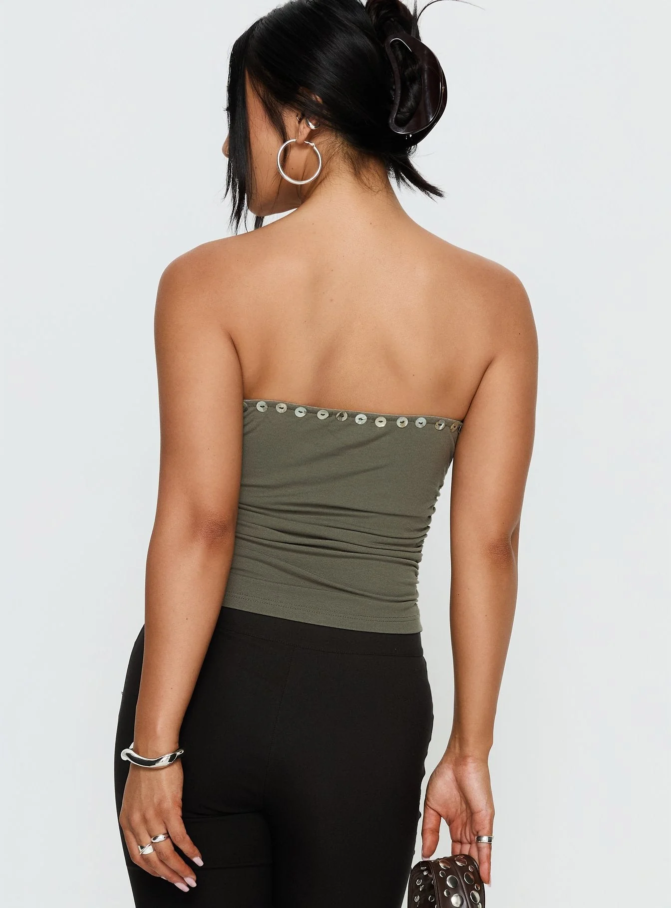 Kellyn Button Detail Strapless Top Green - Image 5