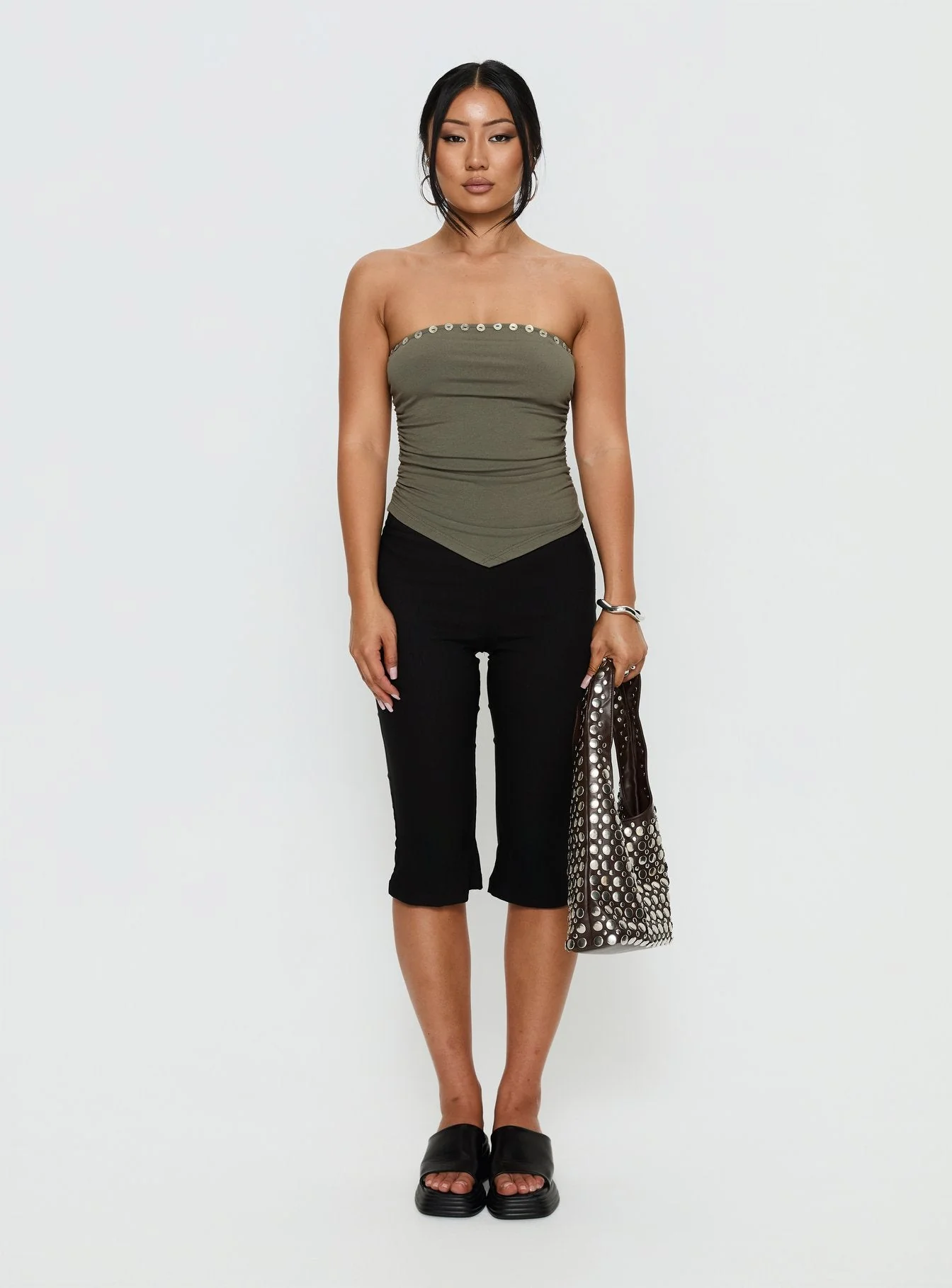 Kellyn Button Detail Strapless Top Green - Image 7