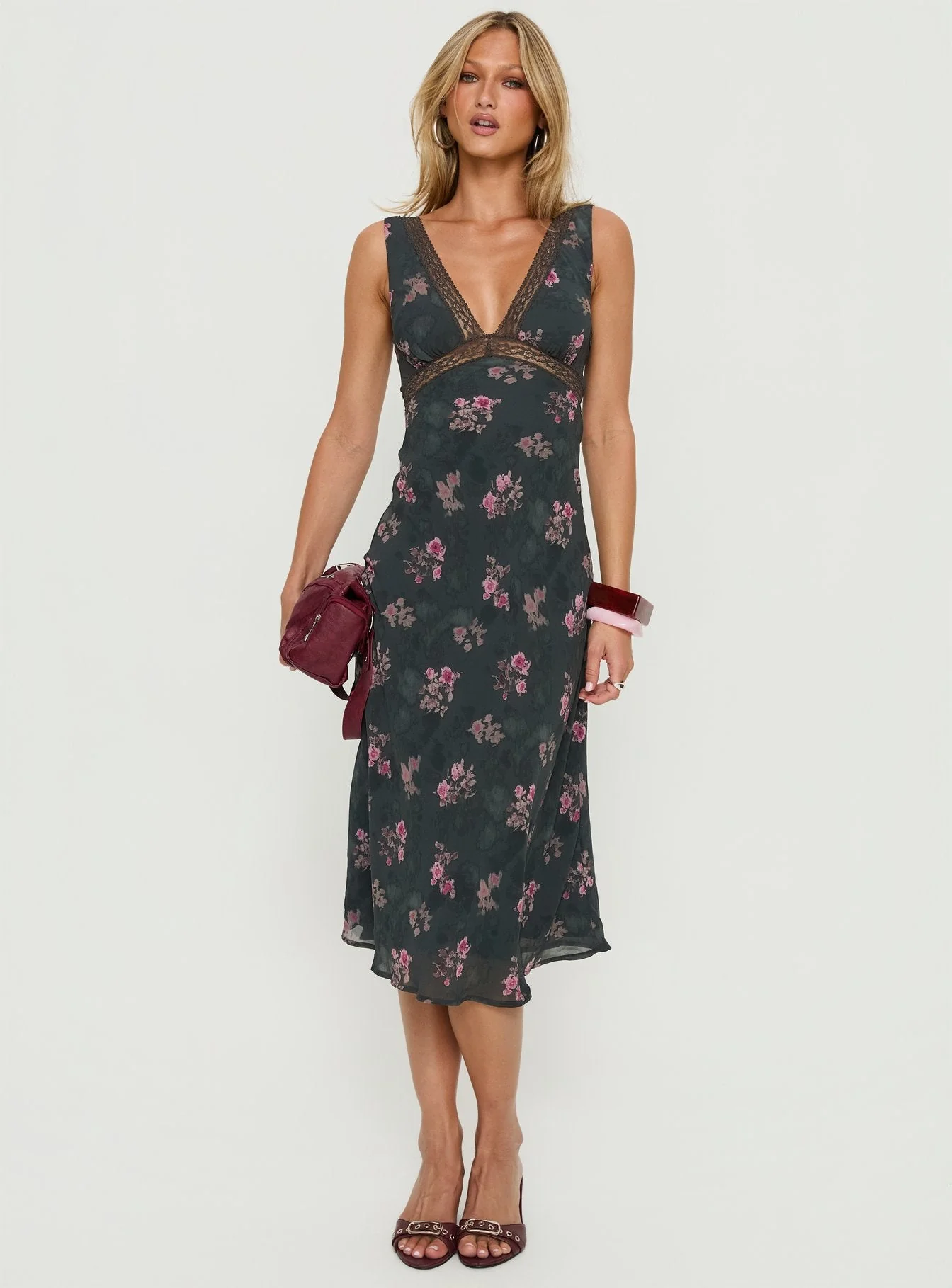 Kenadi Lace Bias Midi Dress Black Floral - Image 3
