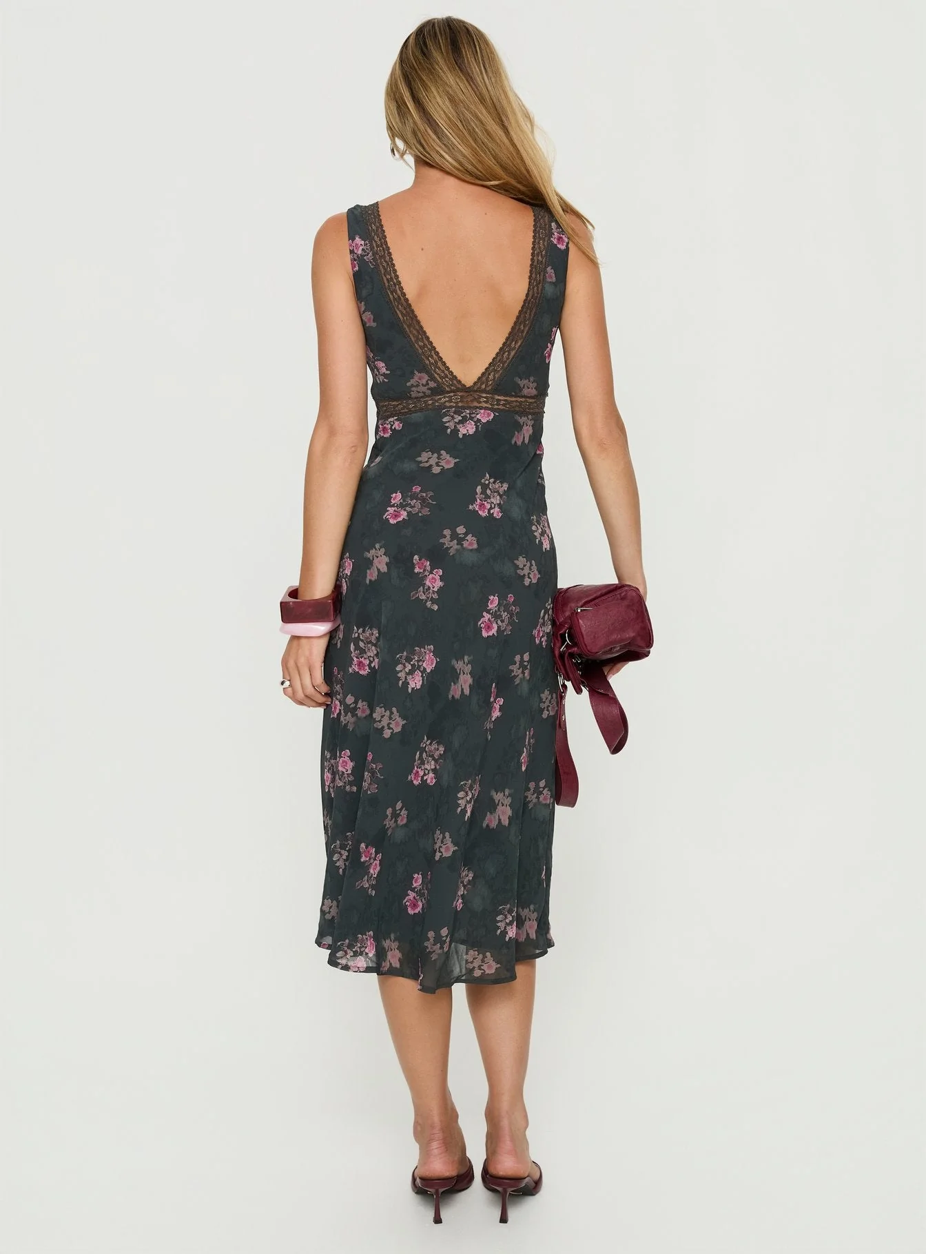 Kenadi Lace Bias Midi Dress Black Floral - Image 5