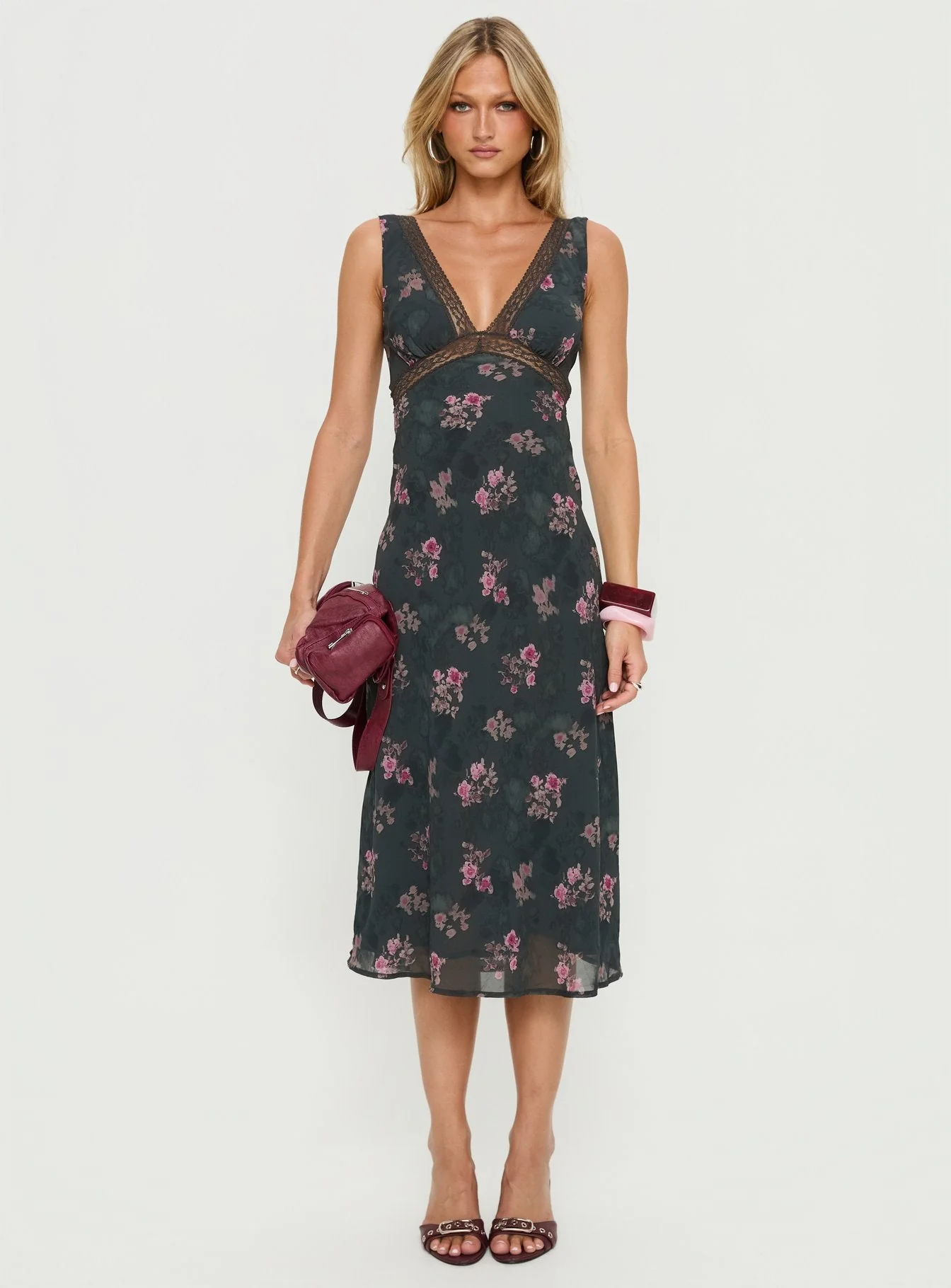 Kenadi Lace Bias Midi Dress Black Floral - Image 7