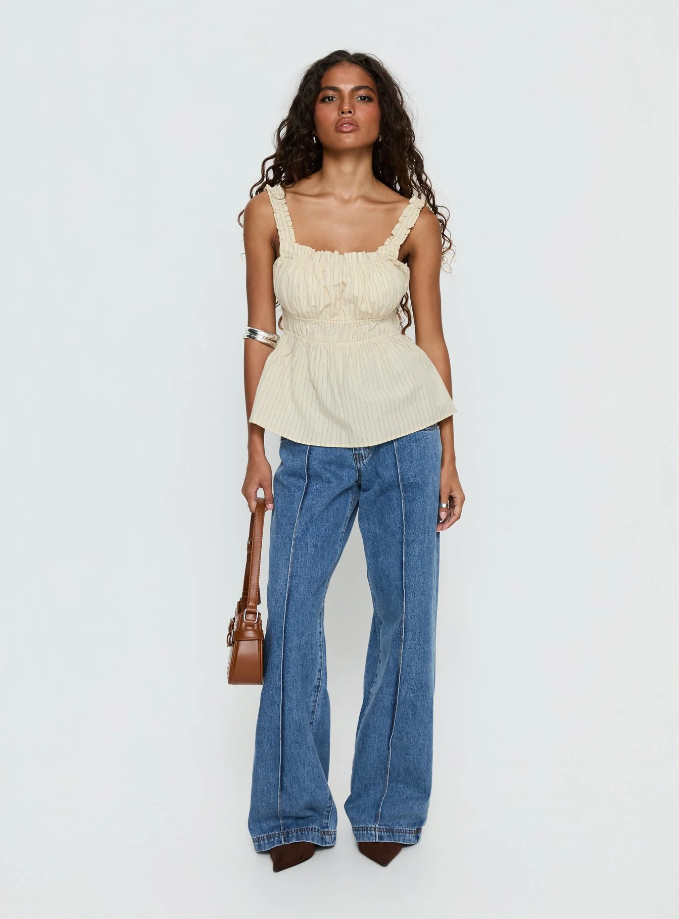 Kerianna Ruched Top Cream Stripe - Image 2