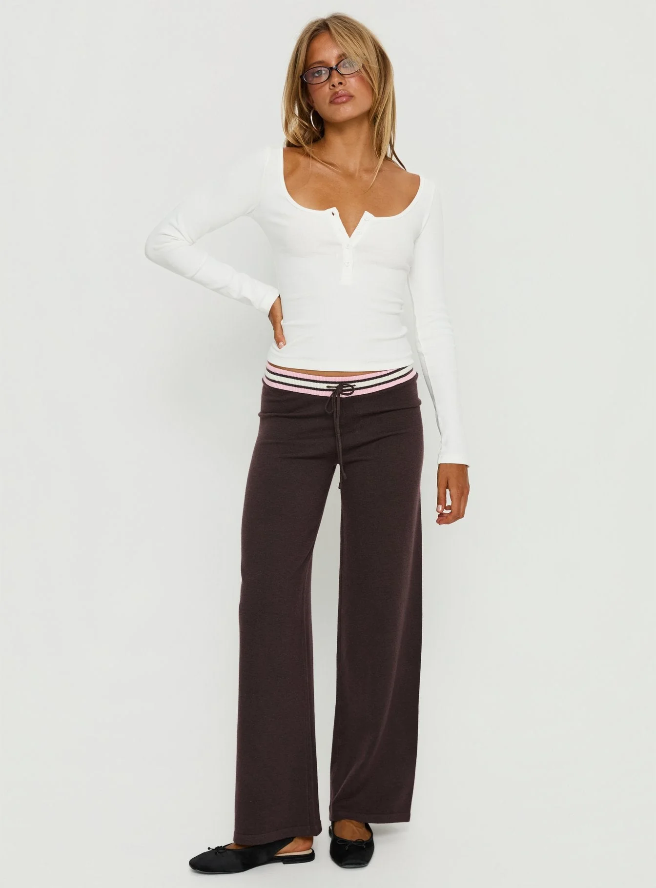 Keslie Long Sleeve Henley Top White - Image 3