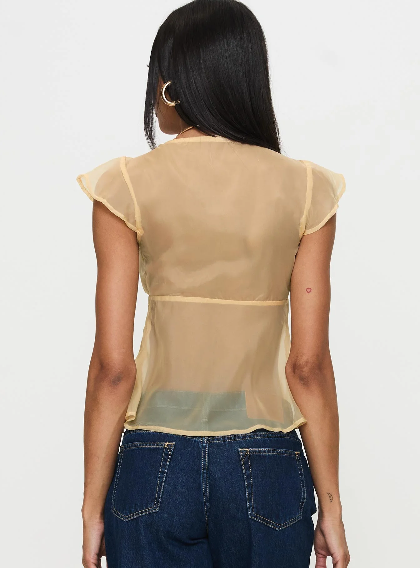 Keysia Cap Sleeve Sheer Top Apricot - Image 5