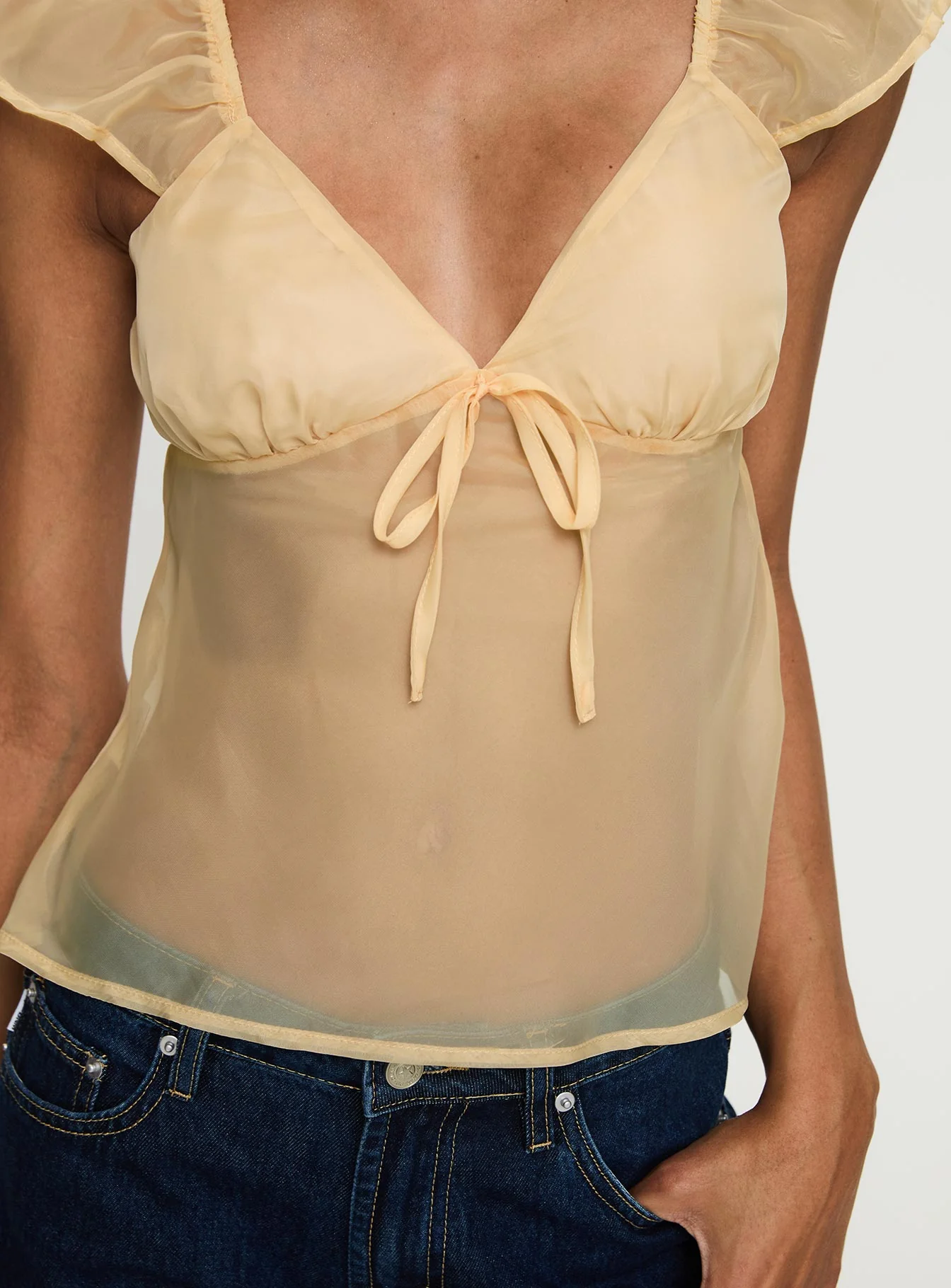 Keysia Cap Sleeve Sheer Top Apricot - Image 6