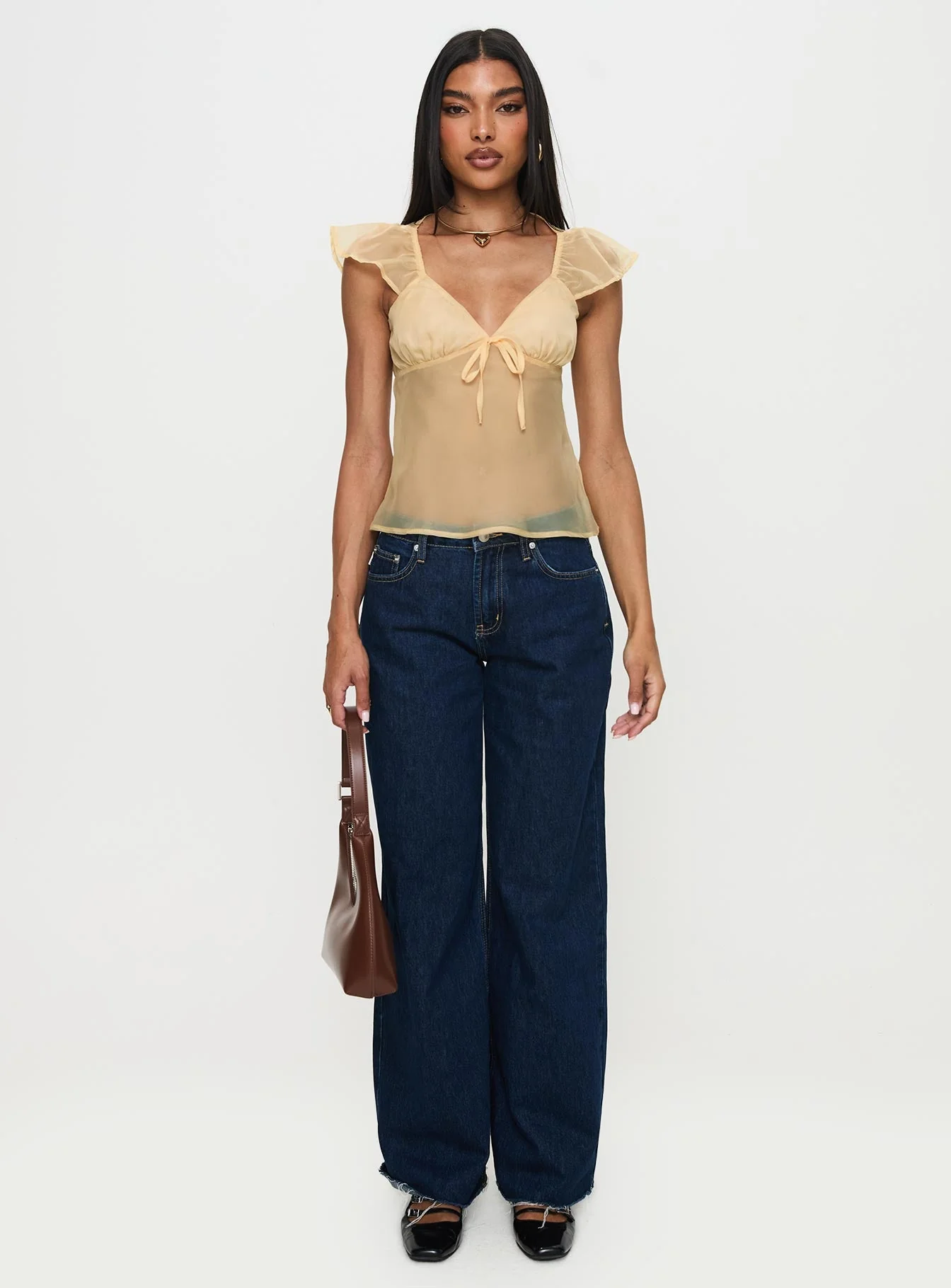Keysia Cap Sleeve Sheer Top Apricot - Image 7