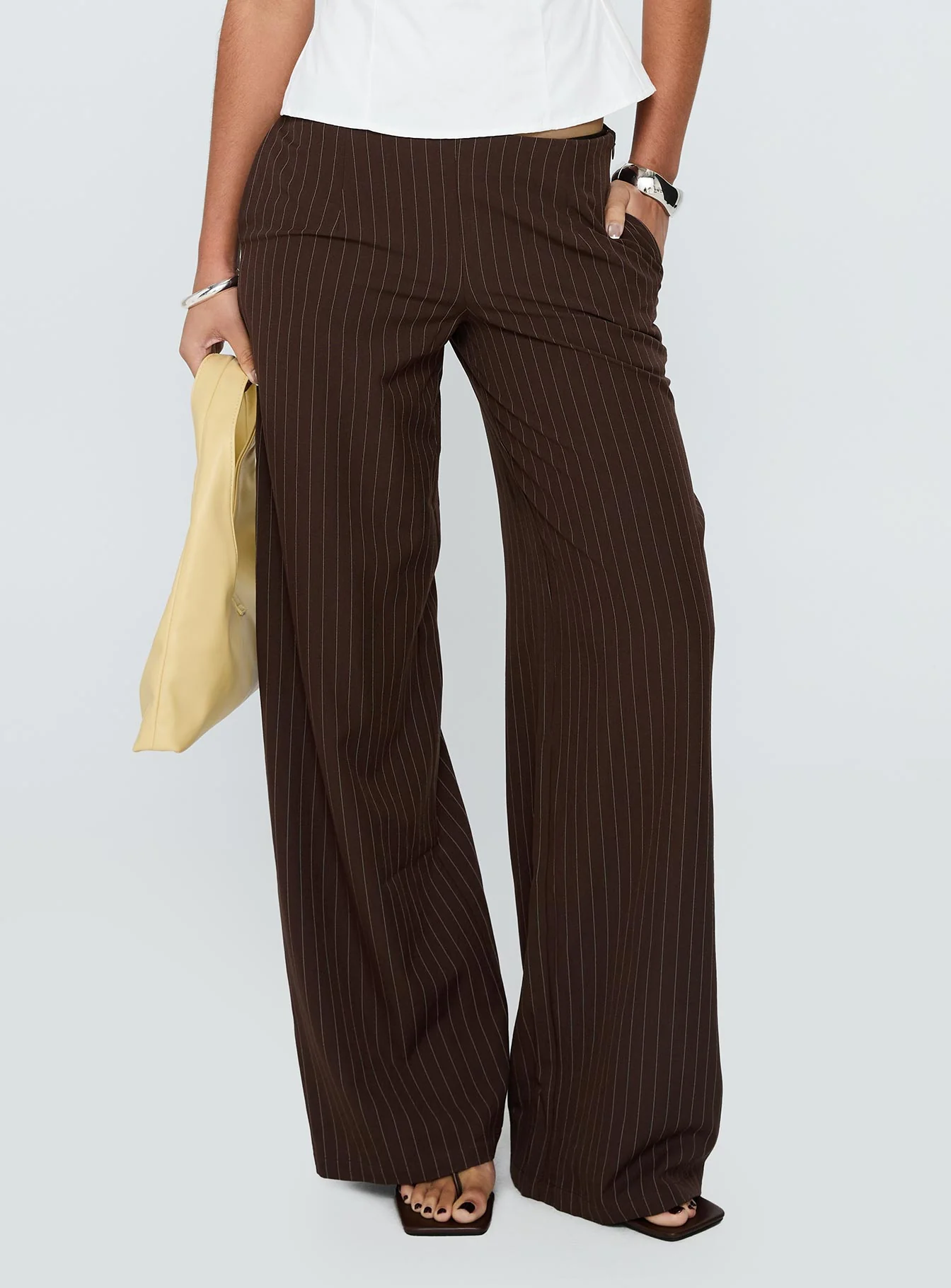 Khane Low Rise Wide Leg Pant Brown Pinstripe - Image 2