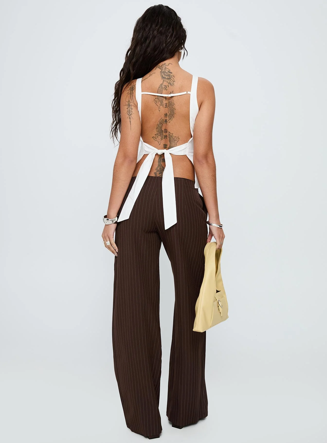 Khane Low Rise Wide Leg Pant Brown Pinstripe - Image 5