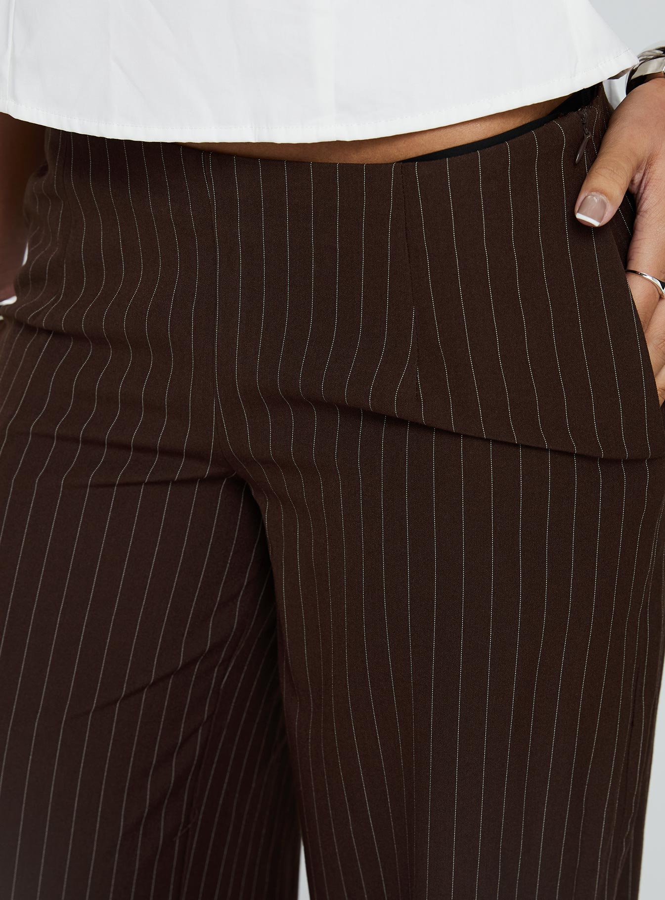 Khane Low Rise Wide Leg Pant Brown Pinstripe - Image 6