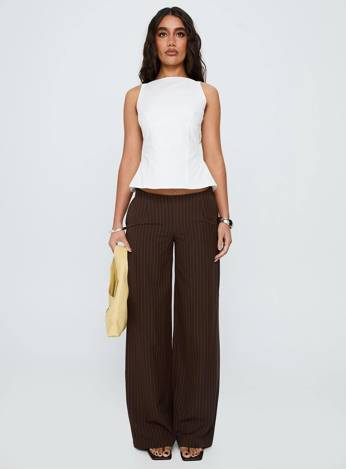 Khane Low Rise Wide Leg Pant Brown Pinstripe - Image 7