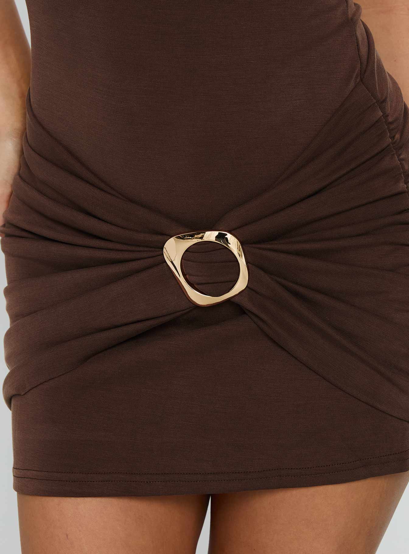Kharla Ruched Hardware Mini Dress Brown - Image 6